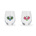 Twos Company Giftware Pickleball Stemless Wine Glass Assorted 2 Colors
