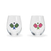 Twos Company Giftware Pickleball Stemless Wine Glass Assorted 2 Colors