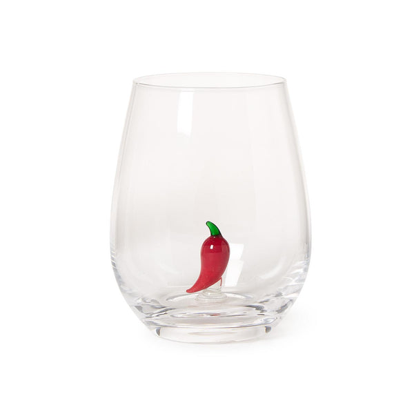 Twos Company Serveware Red Chili Pepper Stemless Wine Glass