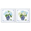 Twos Company Home Decor S/2 Blue and White Vase with Hydrangea Flower Wall Art