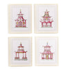 Twos Company Home Decor S/4 Pink Pagoda White Beaded Framed Wall Art Prints