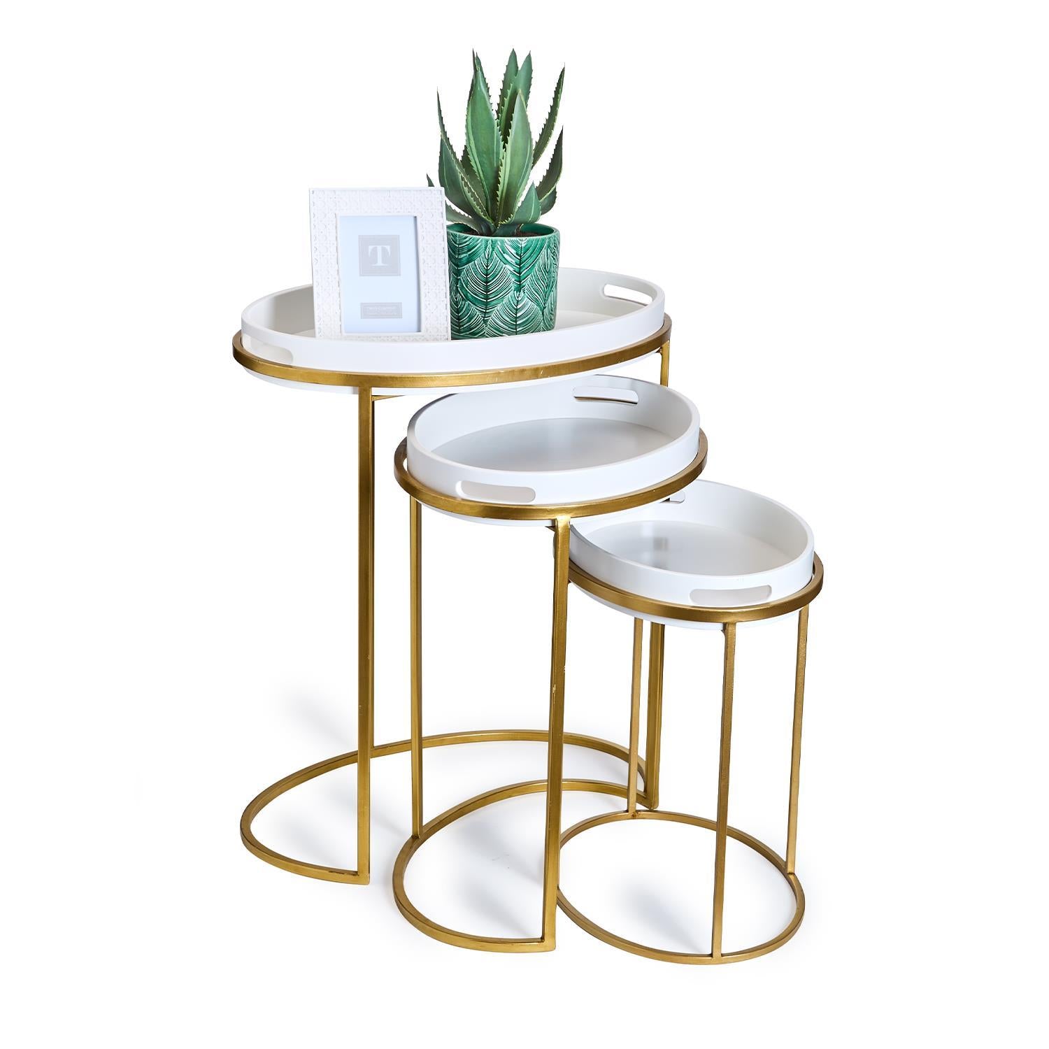 Twos Company Home Set of 3 Side Table with Removable Tray Includes 3 Different Sizes