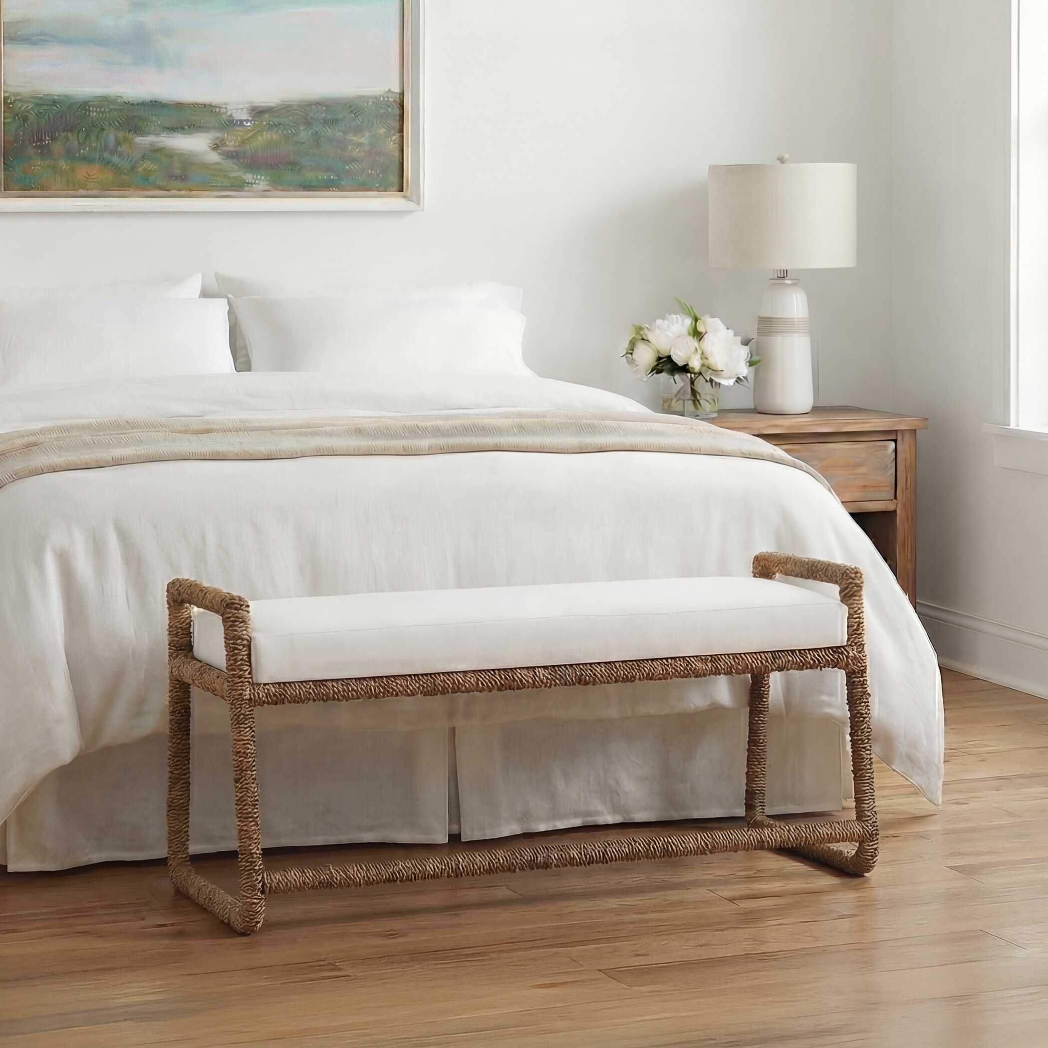 Uttermost Furniture Uttermost Araiza White Fabric Bench