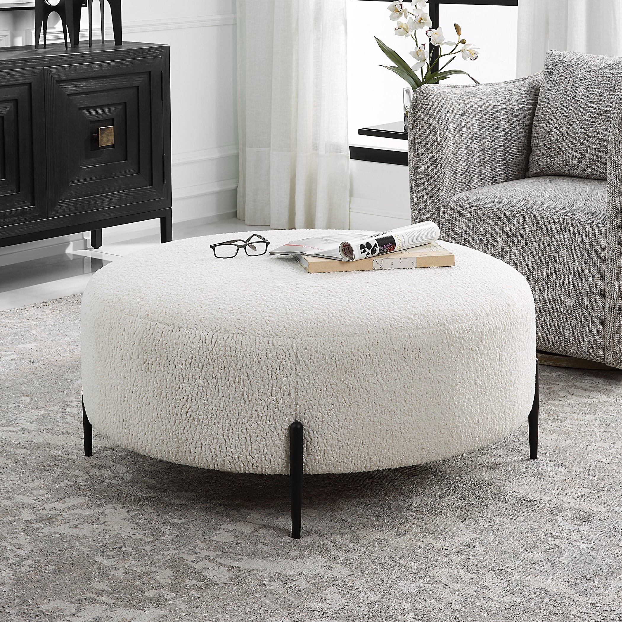 Uttermost Home Motor Freight - To be Quoted Uttermost Arles Large Plush White Ottoman