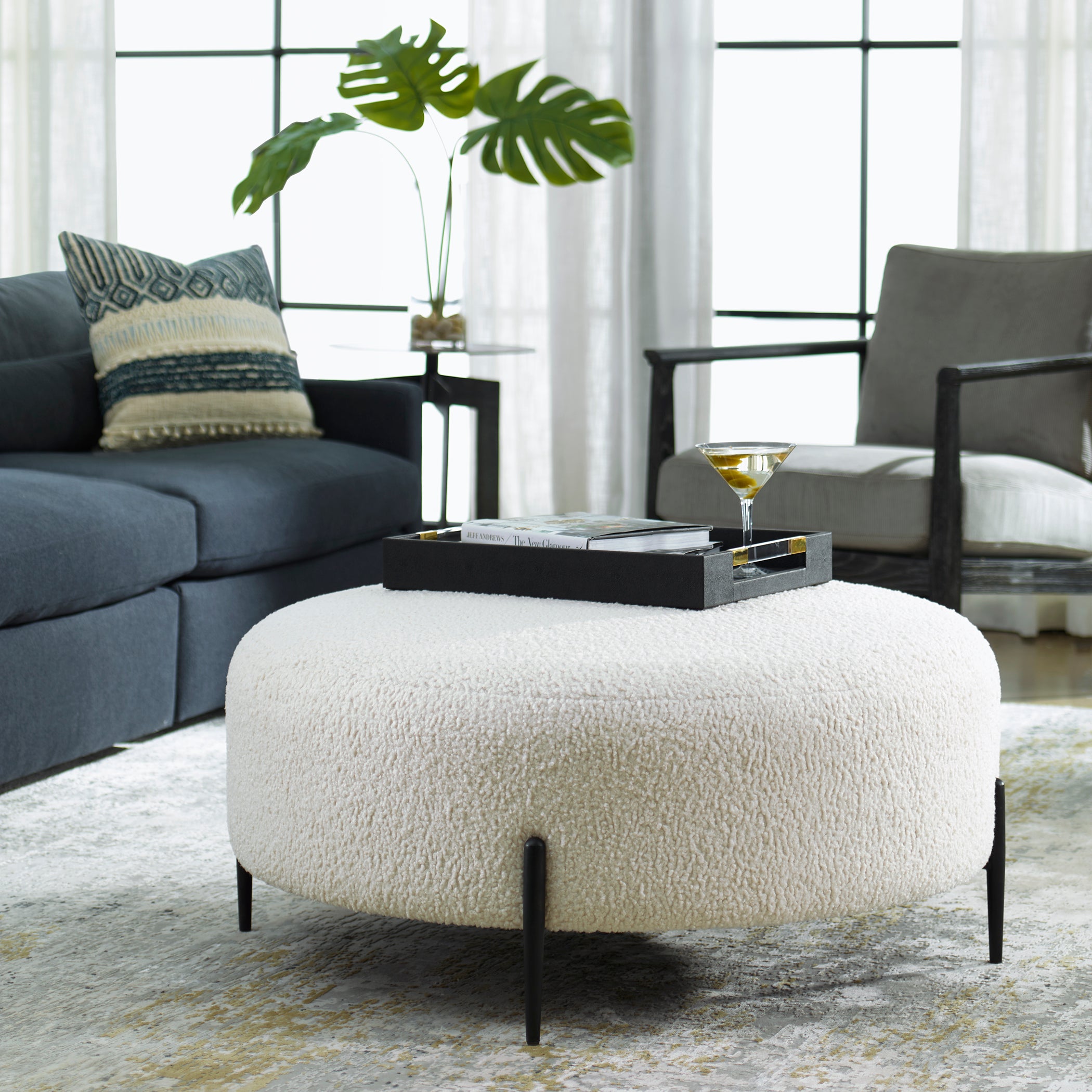 Uttermost Home Motor Freight - To be Quoted Uttermost Arles Large Plush White Ottoman
