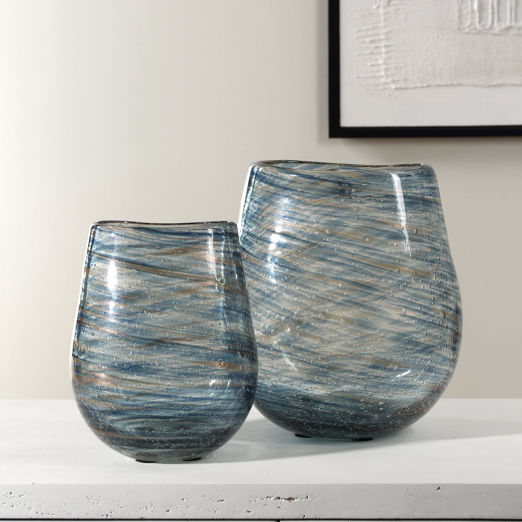 Uttermost Home Decor Uttermost Aurora Swirl Glass Vases, S/2