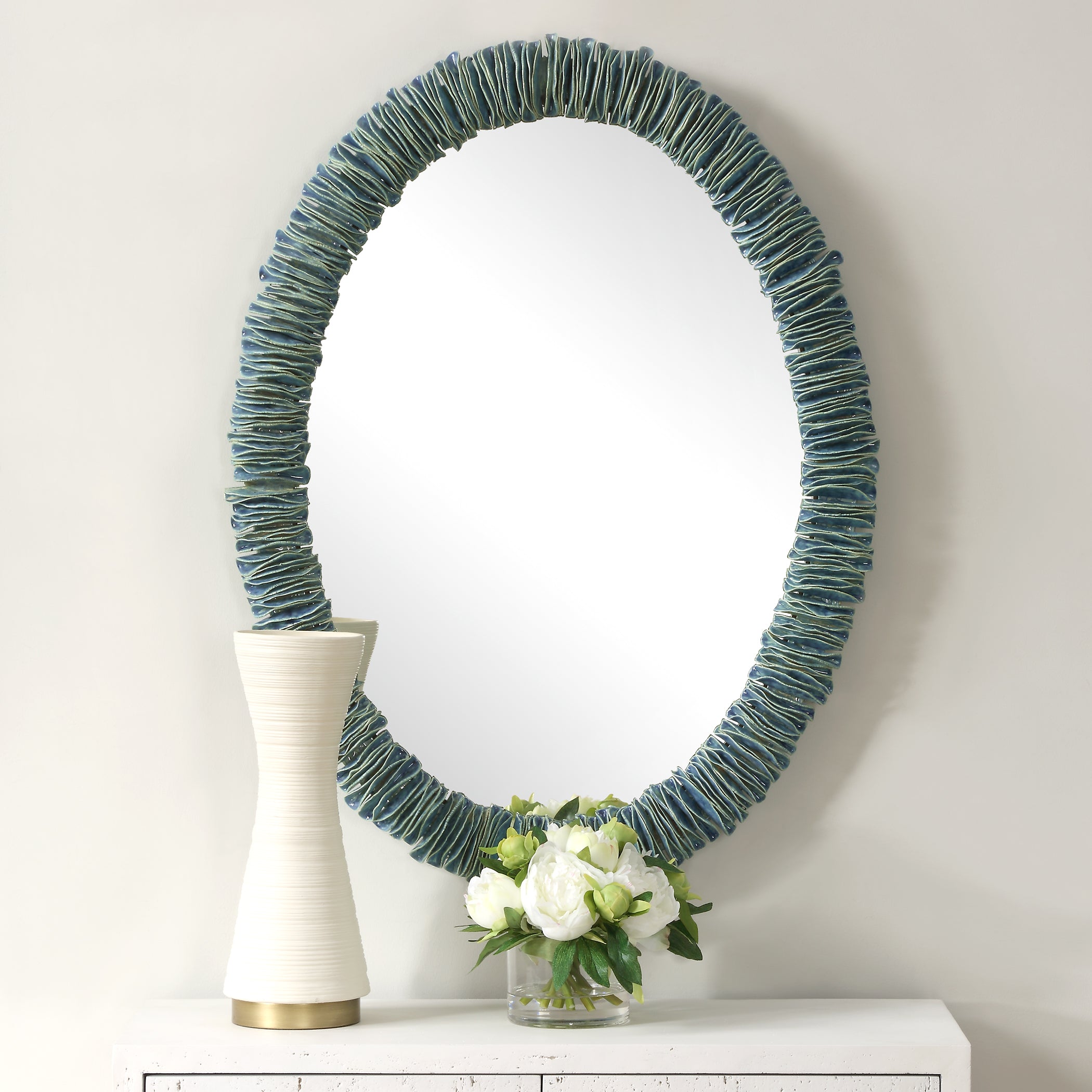 Uttermost Home Decor Uttermost Bonaire Teal Blue Oval Mirror