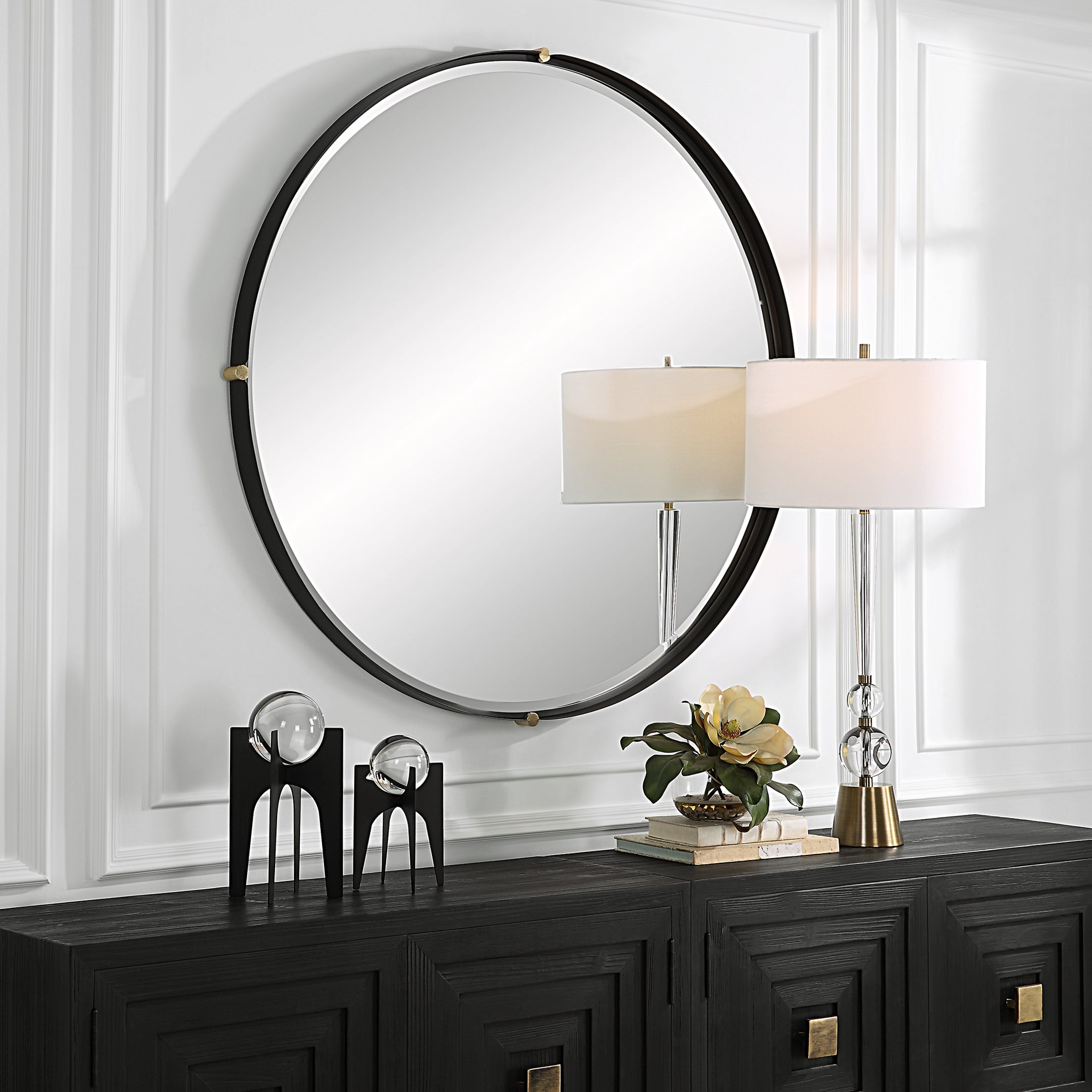 Uttermost Home Motor Freight - Rate to be Quoted Uttermost Bonded Round Black Mirror