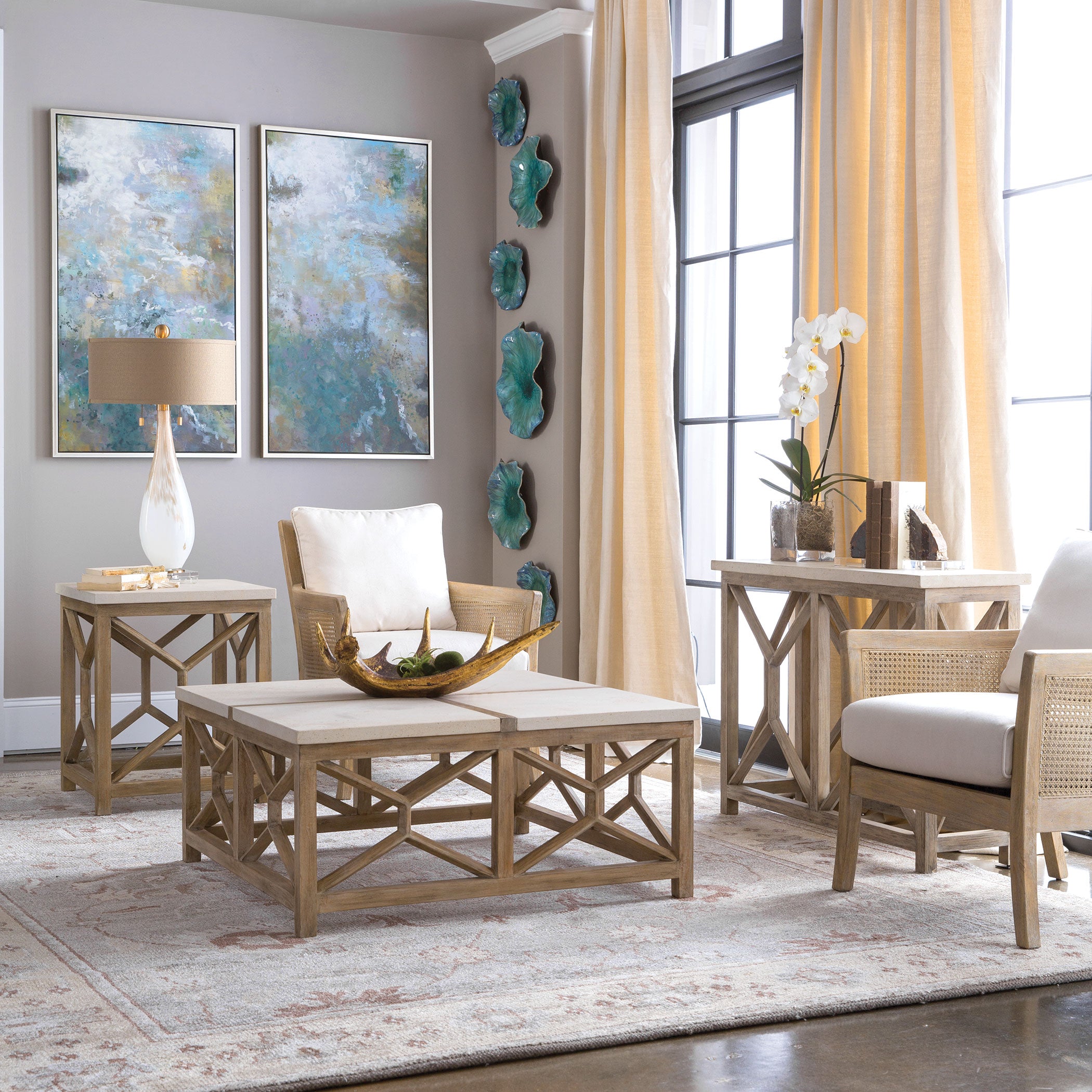 Uttermost Home Motor Freight - To be Quoted Uttermost Catali Ivory Stone Console Table