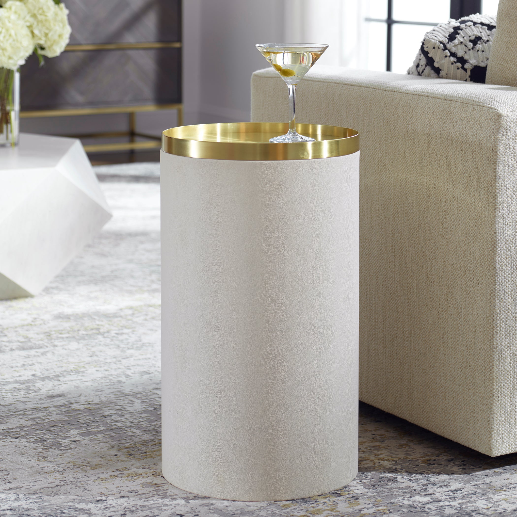 Uttermost Home Decor Uttermost Circuit Brass & White Accent Table