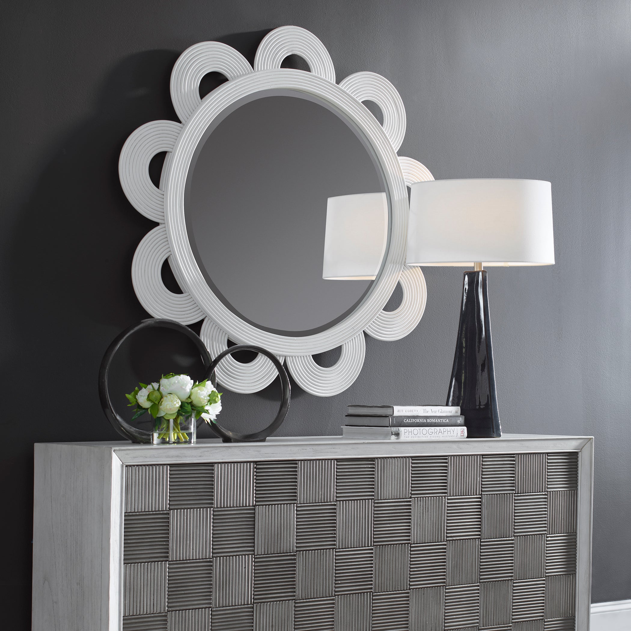 Uttermost Home Motor Freight - To be Quoted Uttermost Clematis White Rattan Round Mirror