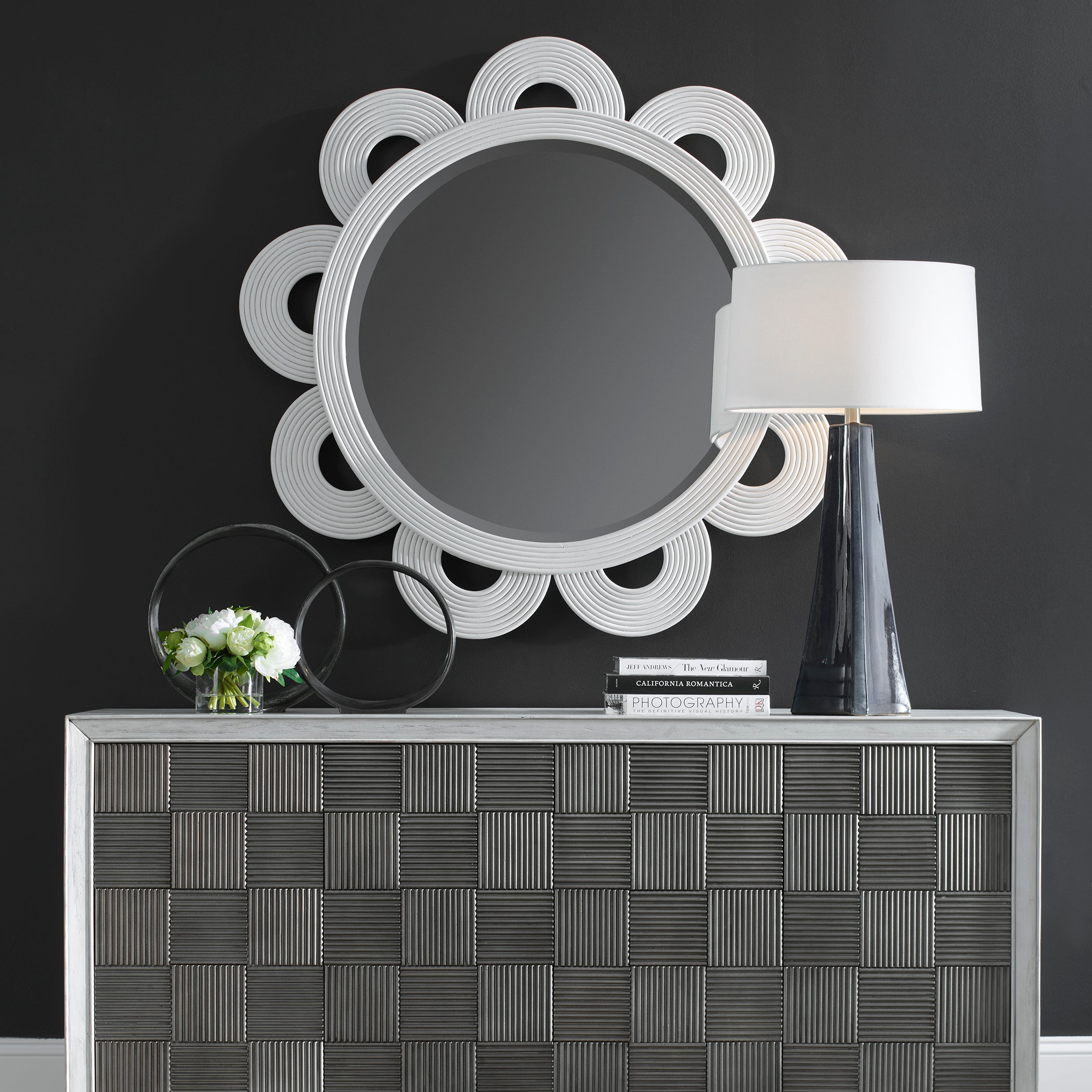 Uttermost Home Motor Freight - To be Quoted Uttermost Clematis White Rattan Round Mirror