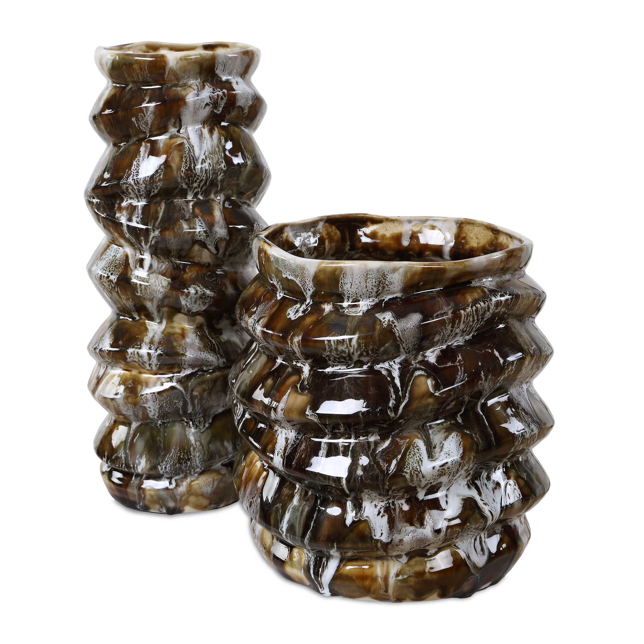 Uttermost Home Decor Uttermost Cuoco Glazed Brown Vases, S/2