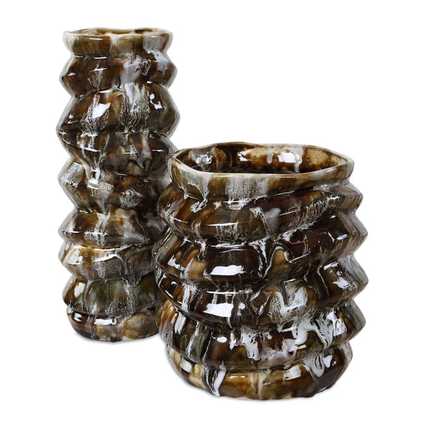Uttermost Home Decor Uttermost Cuoco Glazed Brown Vases, S/2