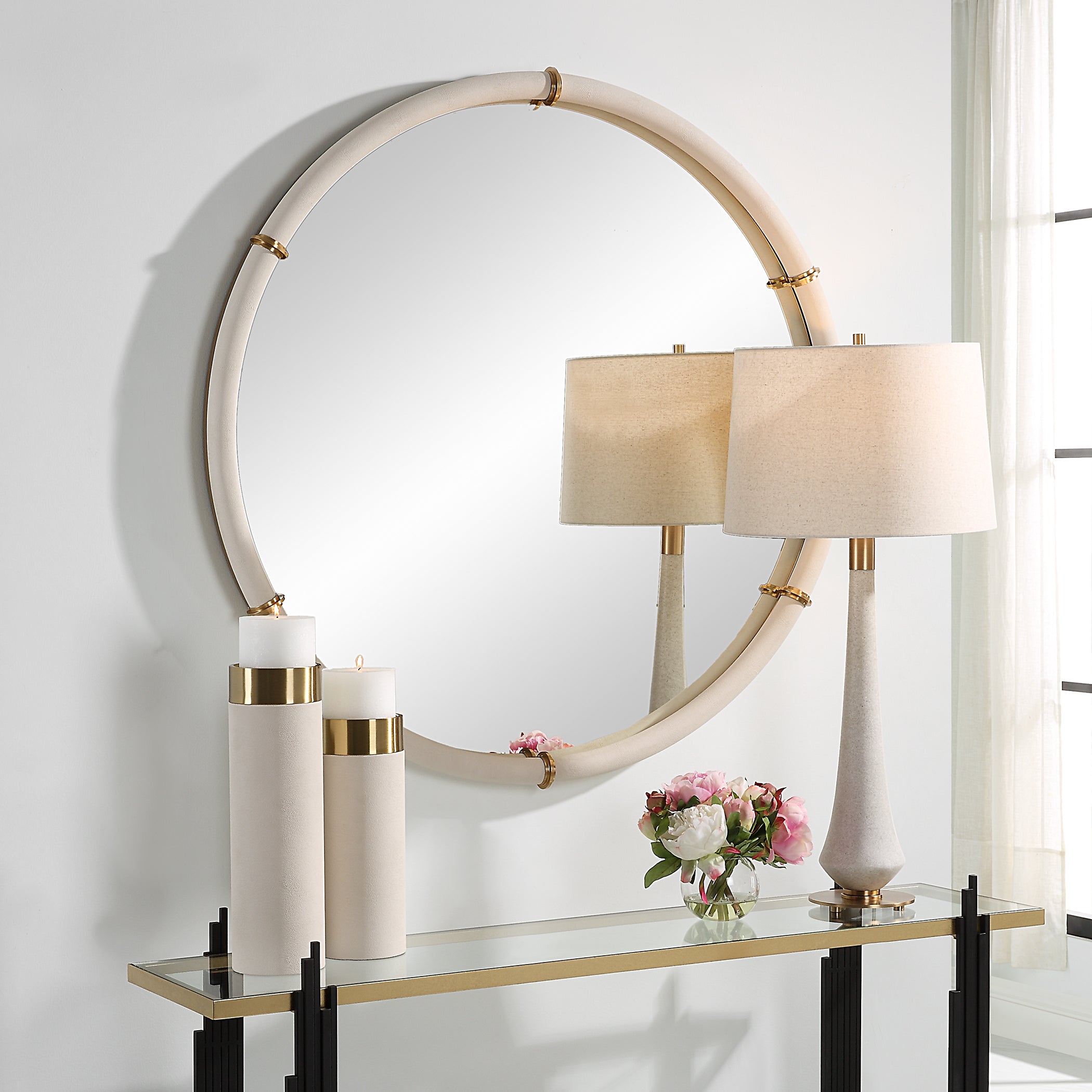 Uttermost Home Motor Freight - To be Quoted Uttermost Cyprus White Round Mirror