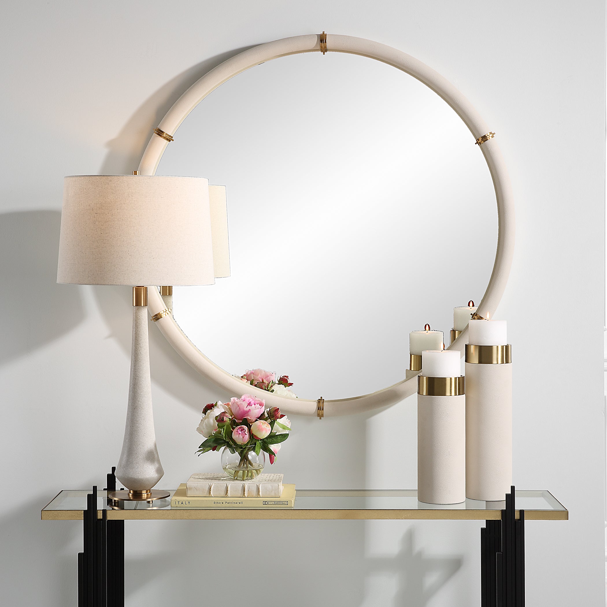 Uttermost Home Motor Freight - To be Quoted Uttermost Cyprus White Round Mirror