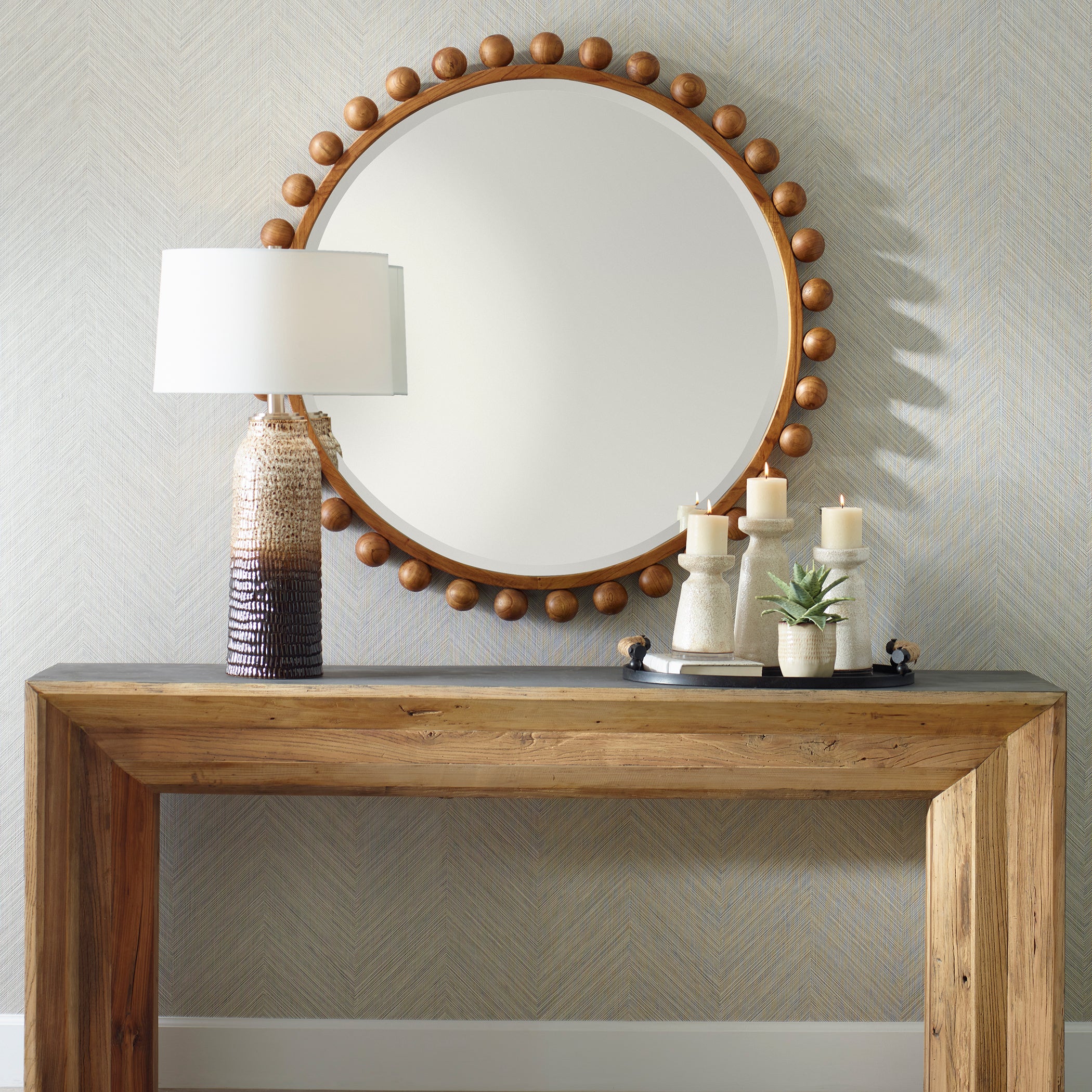 Uttermost Home Decor Motor Freight - Est Rate Quoted Uttermost Cyra Wood Beaded Round Mirror