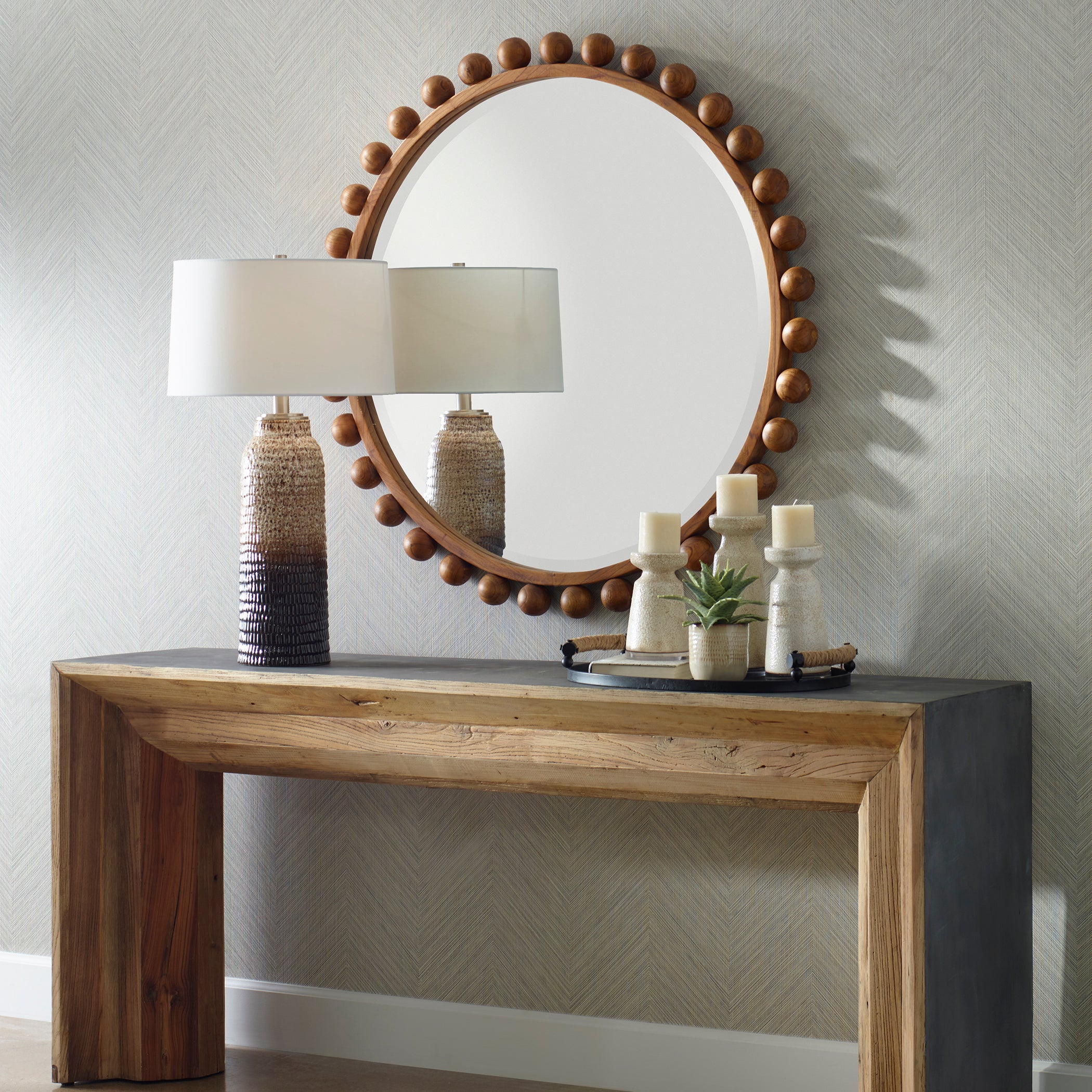 Uttermost Home Decor Motor Freight - Est Rate Quoted Uttermost Cyra Wood Beaded Round Mirror
