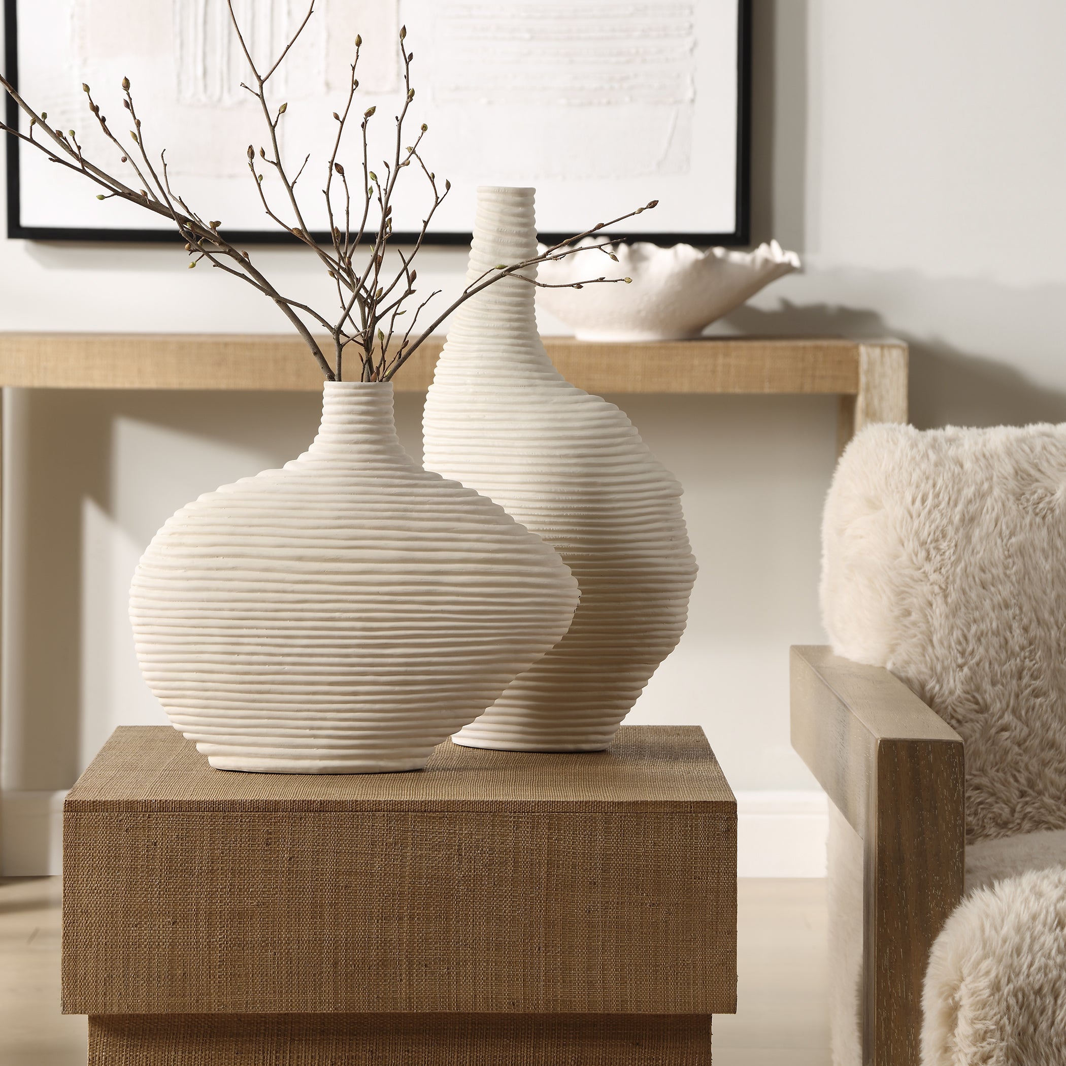 Uttermost Home Decor Uttermost Duostacked Matte White Vases, S/2
