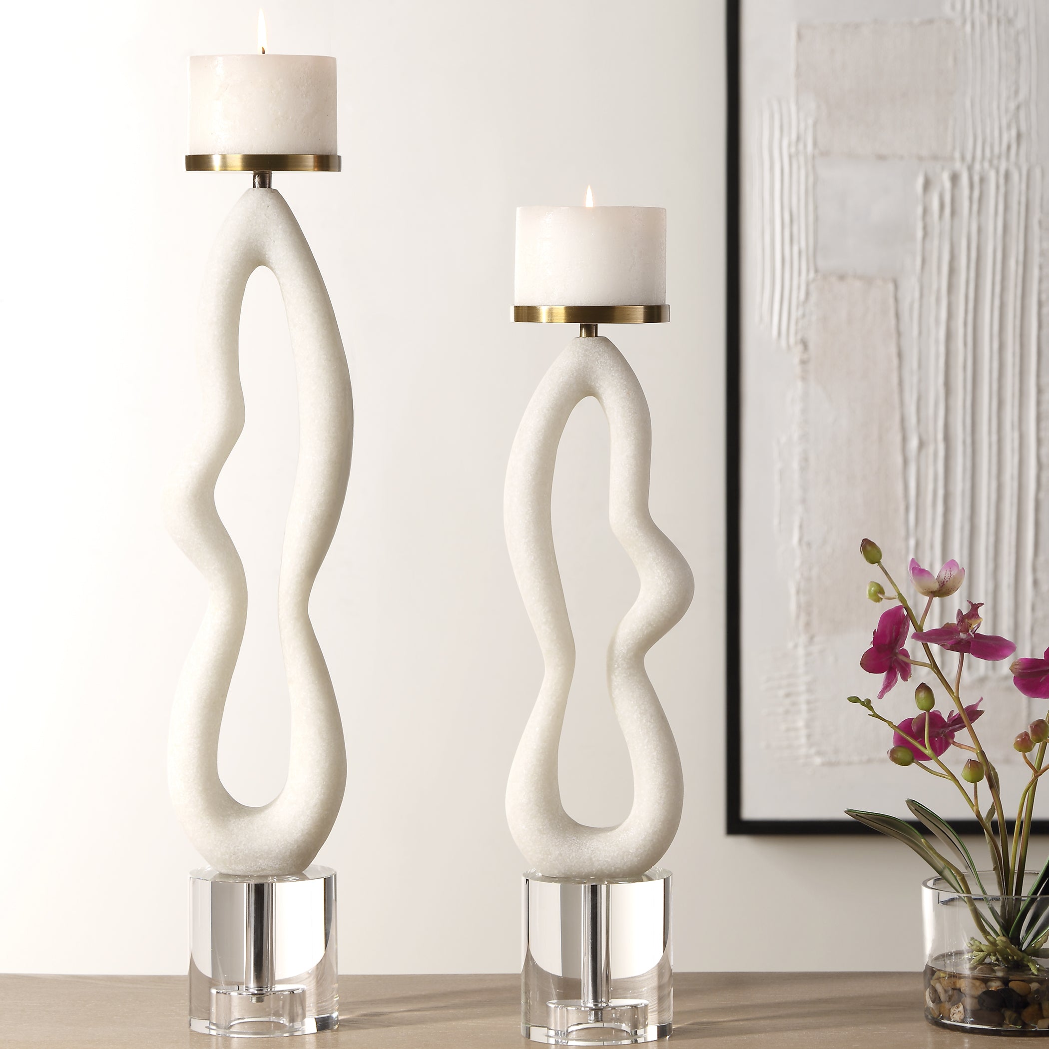 Uttermost Home Decor Uttermost Feamelo Ivory Stone Candleholders, S/2