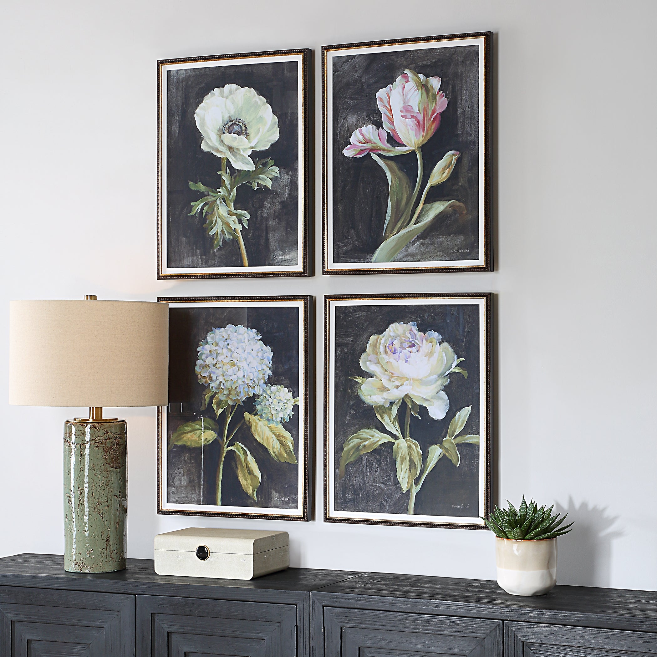 Uttermost Home Decor Uttermost Florals On Black Framed Prints, Set/4