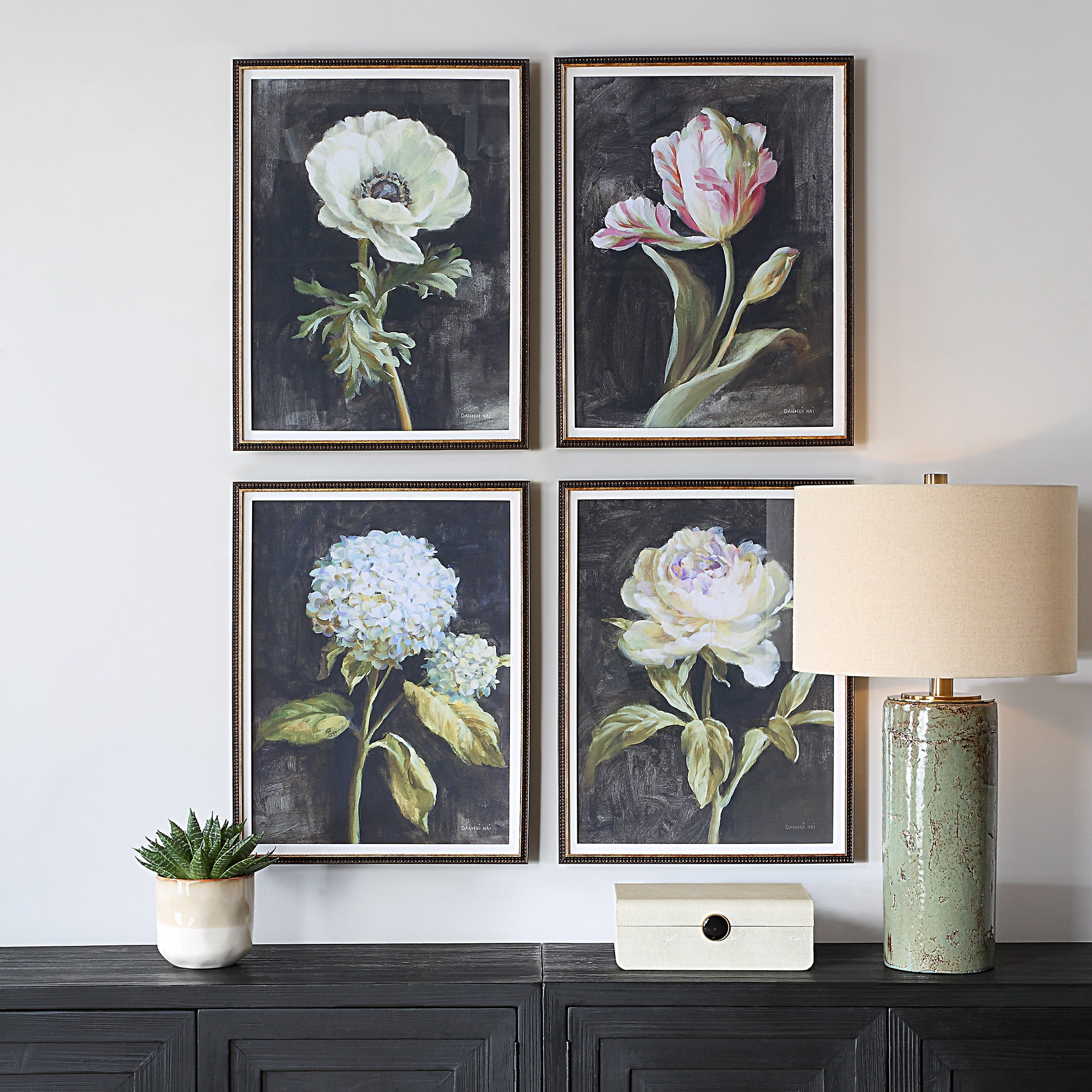 Uttermost Home Decor Uttermost Florals On Black Framed Prints, Set/4