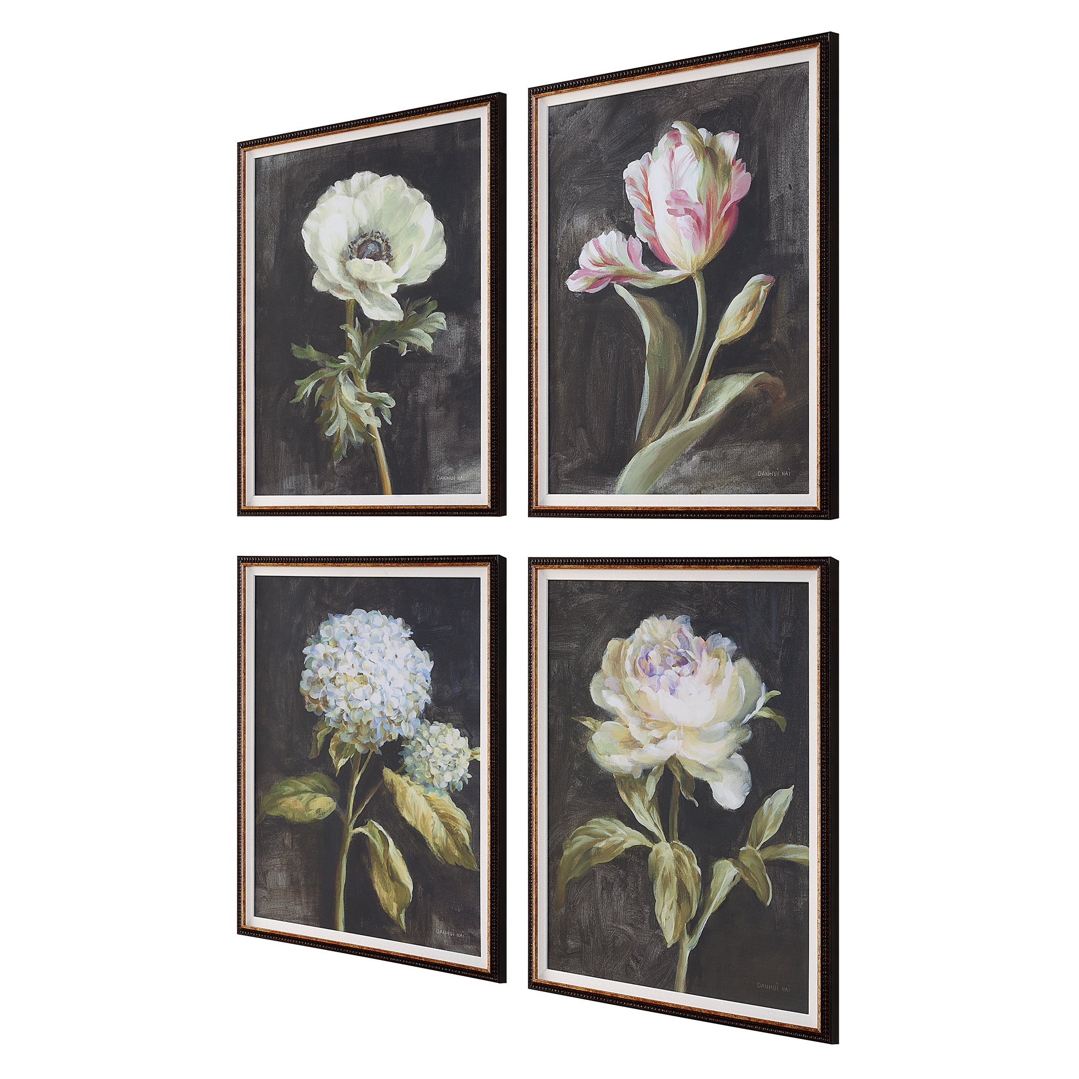 Uttermost Home Decor Uttermost Florals On Black Framed Prints, Set/4