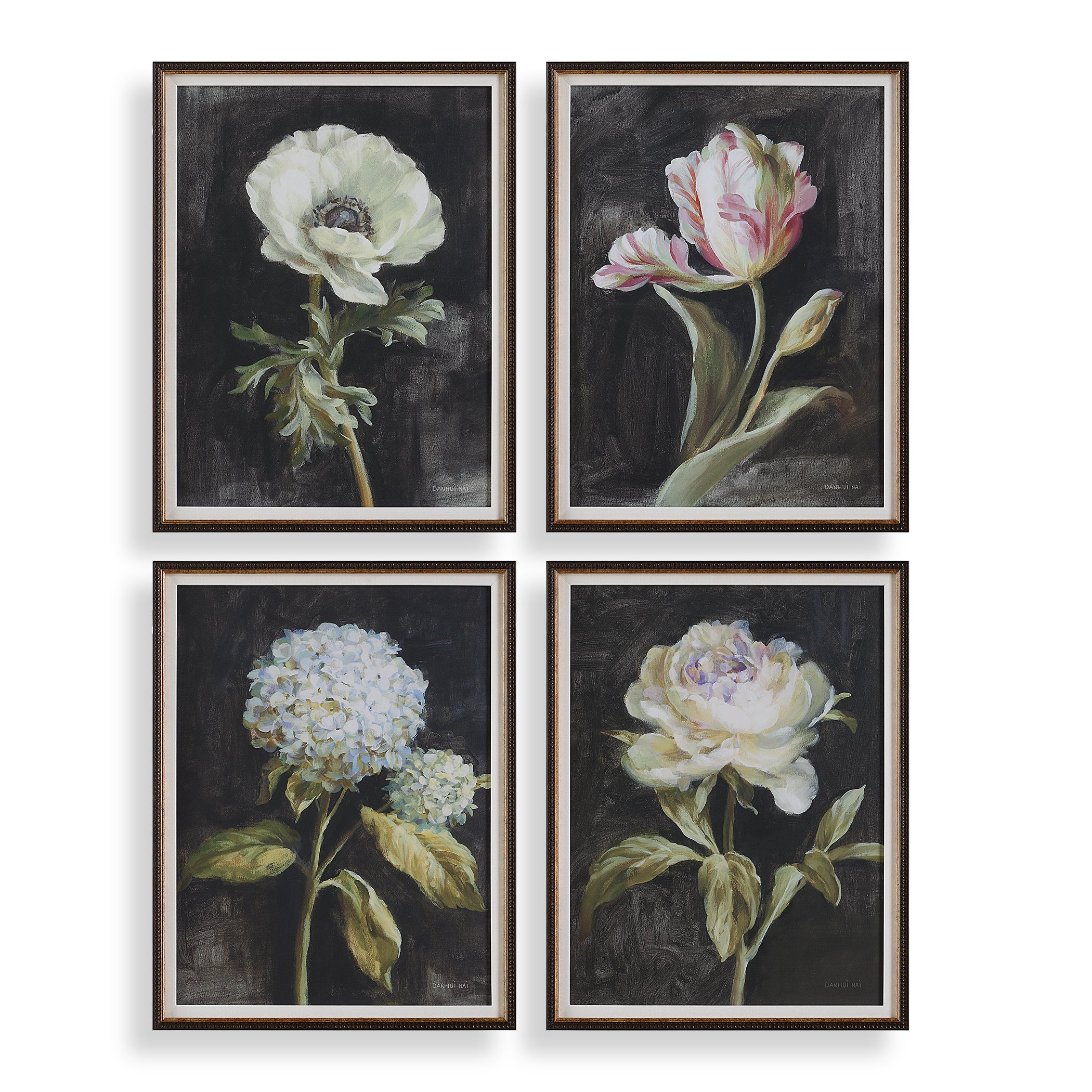 Uttermost Home Decor Uttermost Florals On Black Framed Prints, Set/4