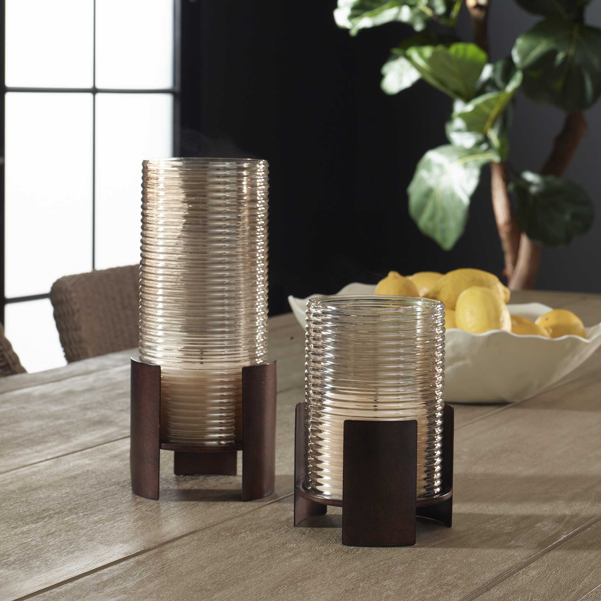 Uttermost Uttermost Fluted Fire Cylinder Candleholders Set/2