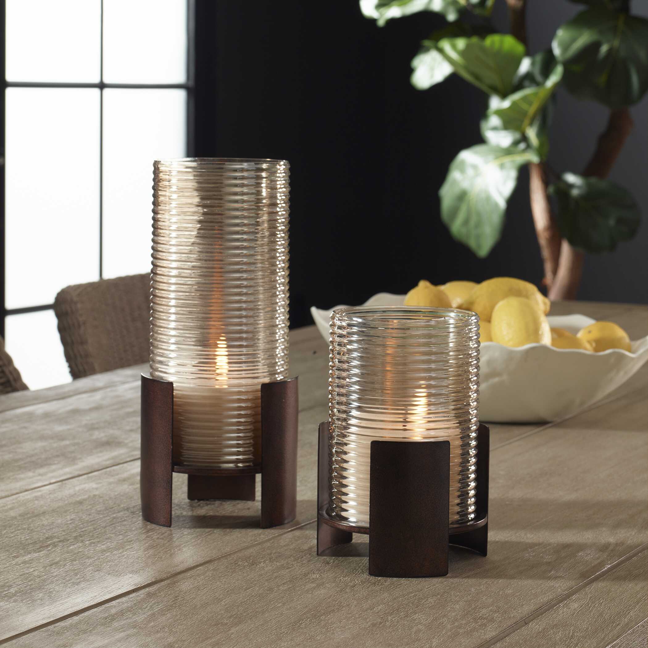 Uttermost Uttermost Fluted Fire Cylinder Candleholders Set/2