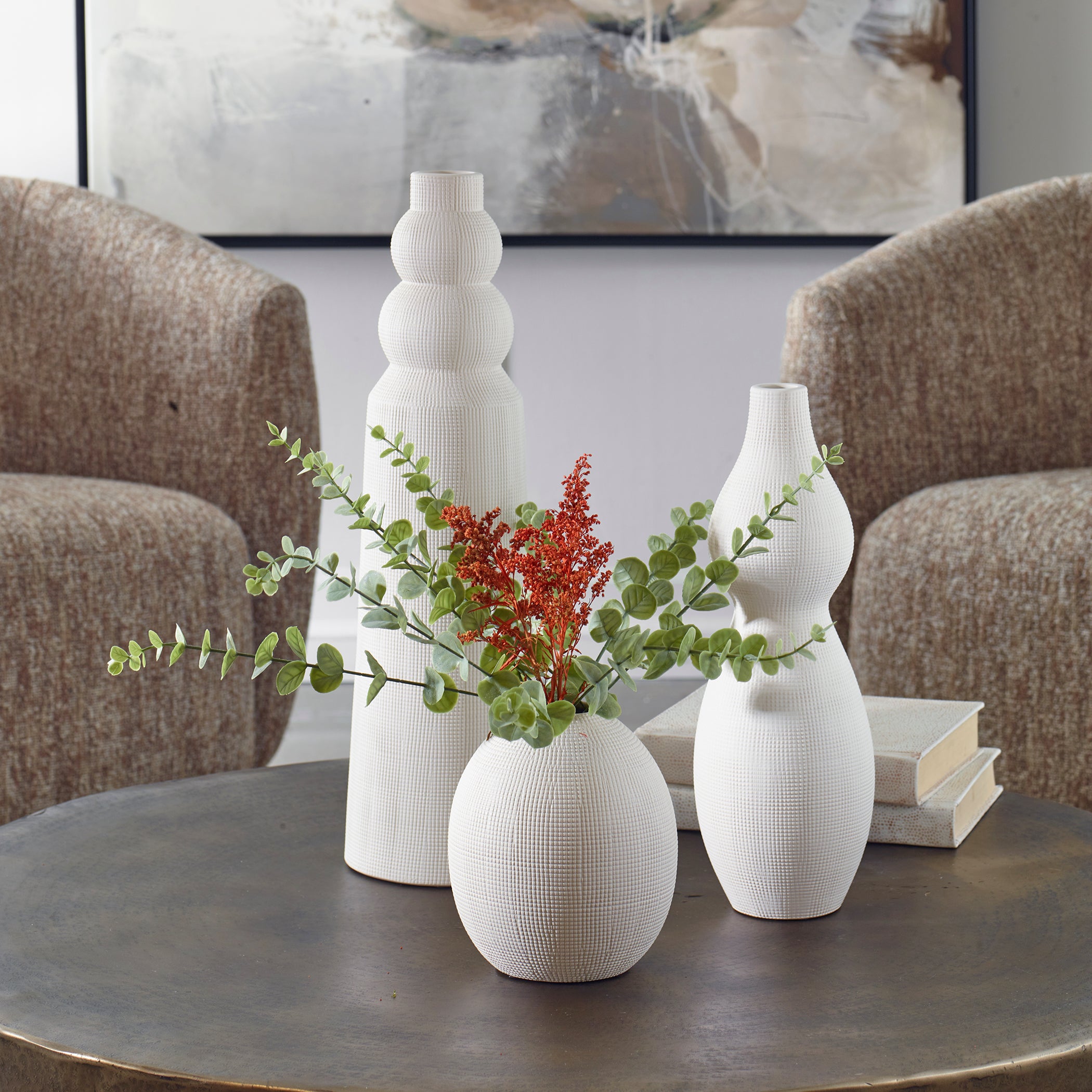 Uttermost Home Decor Uttermost Forma White Ceramic Vases, Set/3