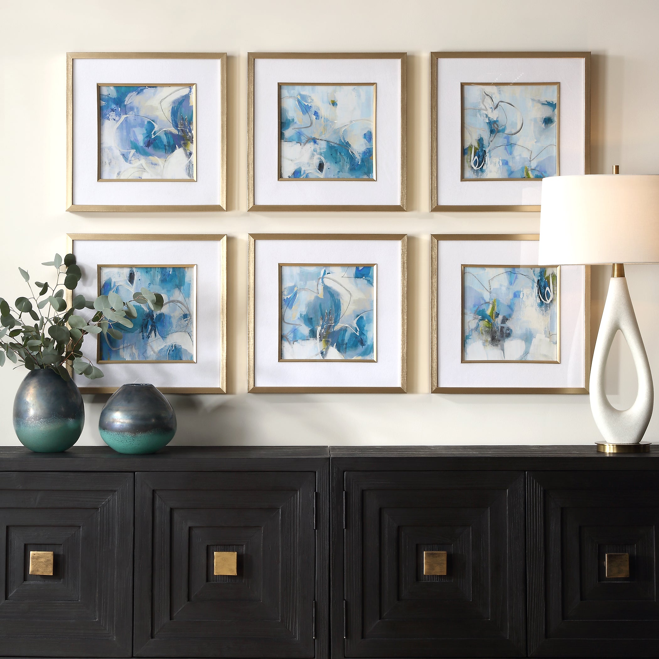 Uttermost Home Decor Uttermost Fresh Start Blue Abstract Prints, S/6