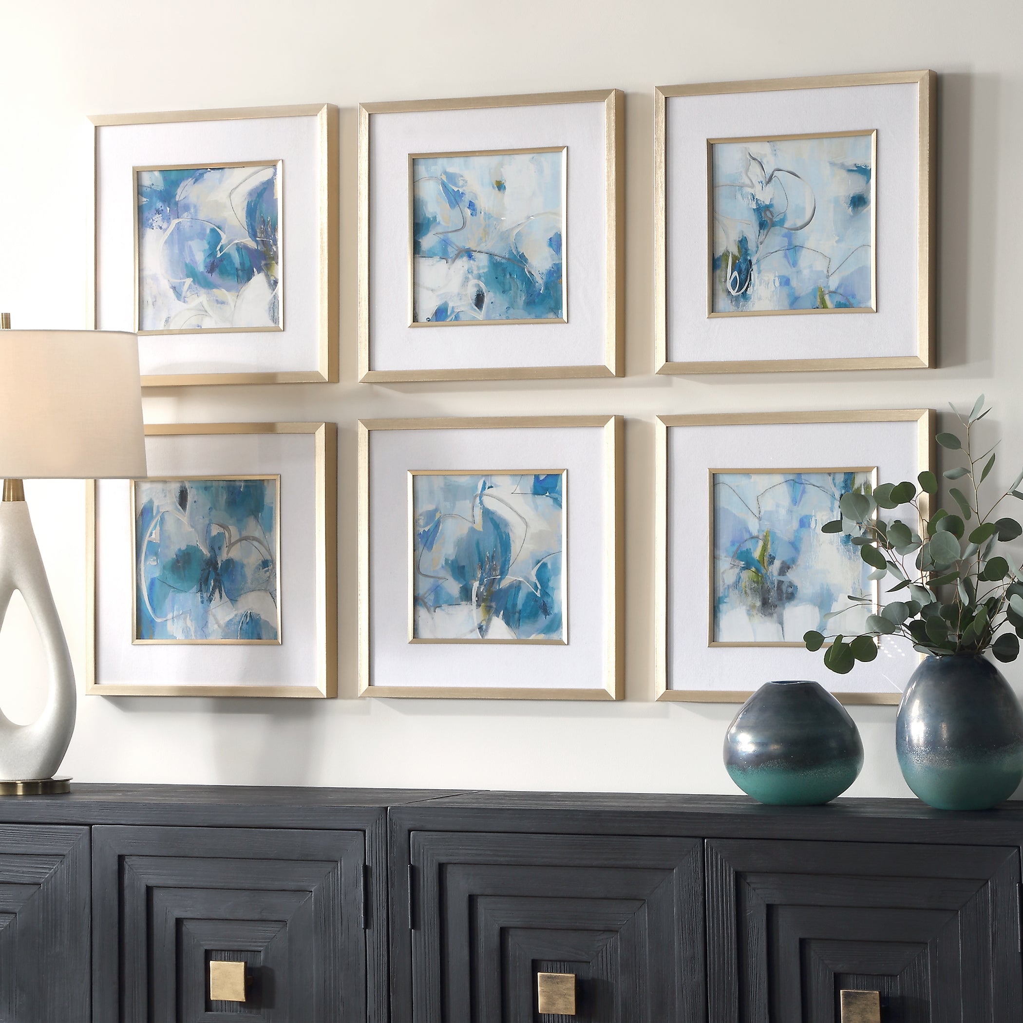 Uttermost Home Decor Uttermost Fresh Start Blue Abstract Prints, S/6