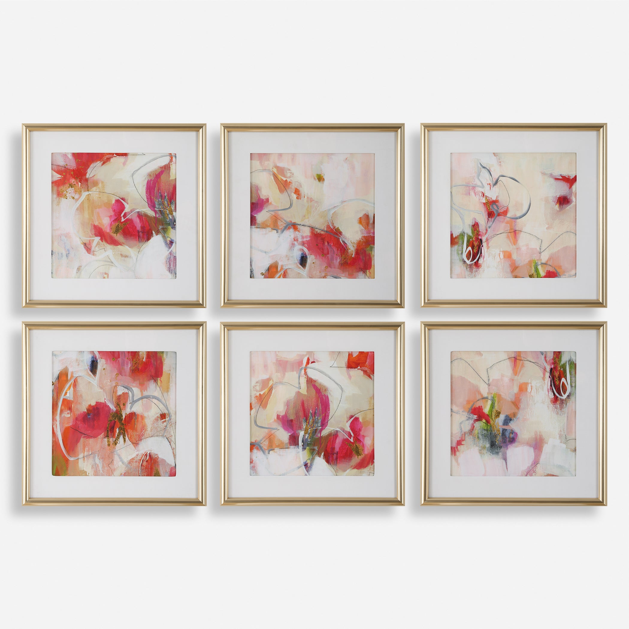 Uttermost Home Decor Uttermost Fresh Start Red Abstract Prints, S/6