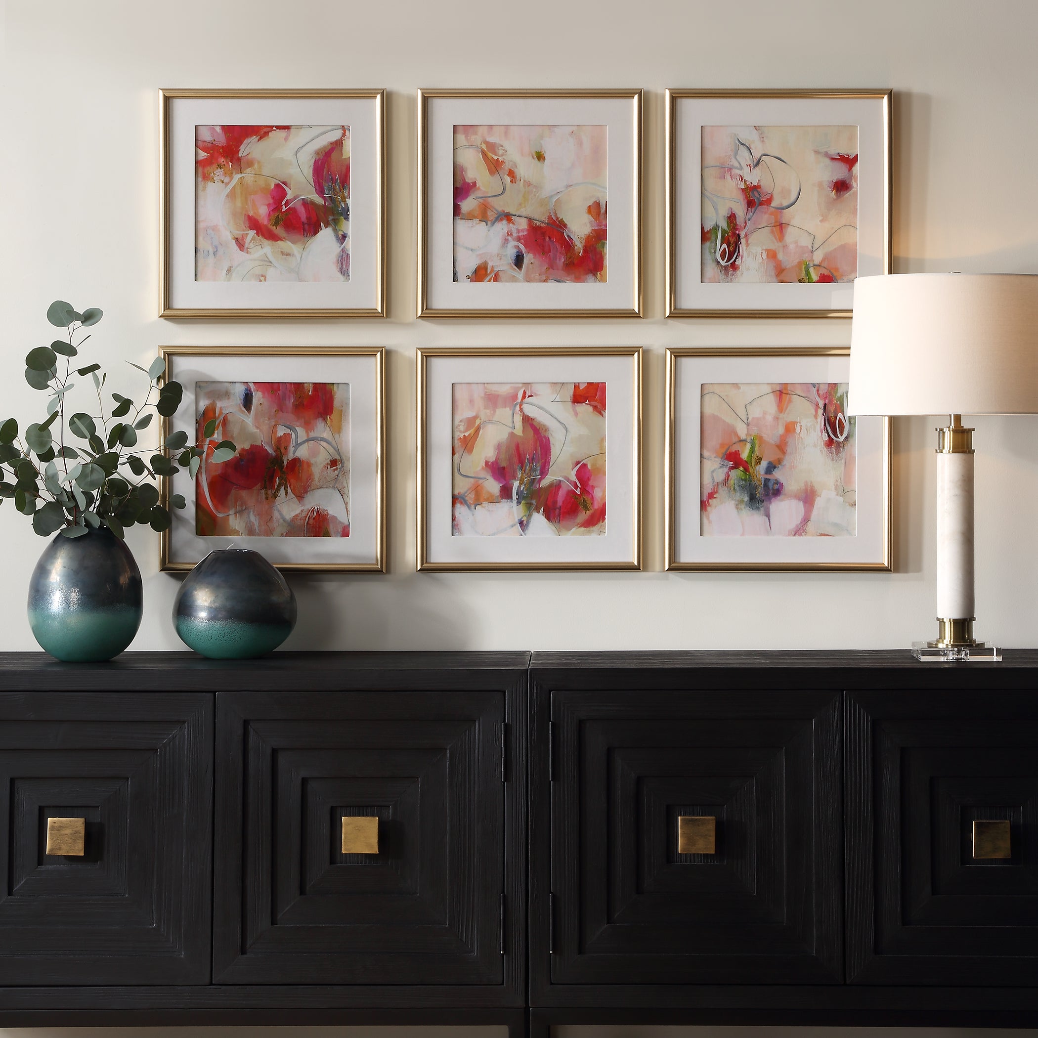 Uttermost Home Decor Uttermost Fresh Start Red Abstract Prints, S/6