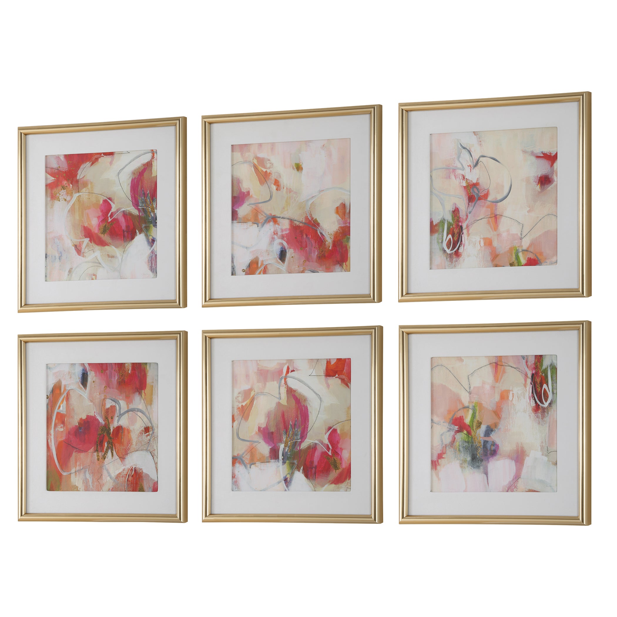 Uttermost Home Decor Uttermost Fresh Start Red Abstract Prints, S/6