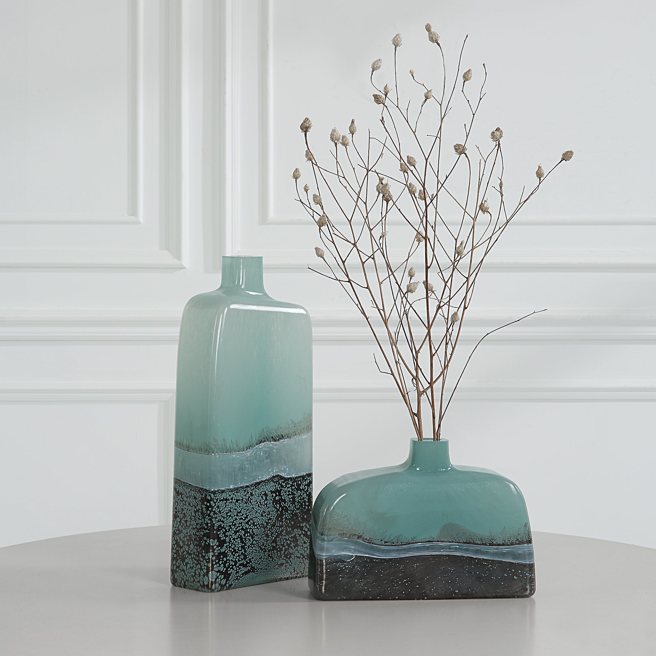 Uttermost Home Uttermost Fuze Aqua & Bronze Vases, Set Of 2