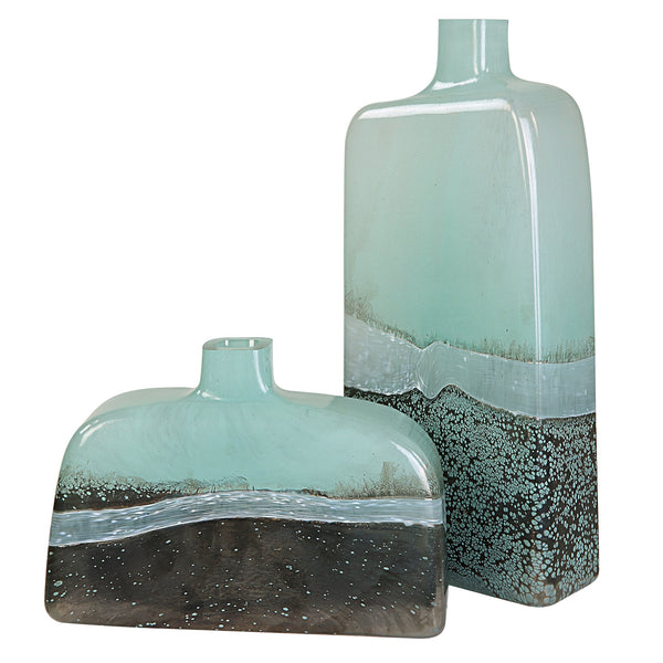 Uttermost Home Uttermost Fuze Aqua & Bronze Vases, Set Of 2