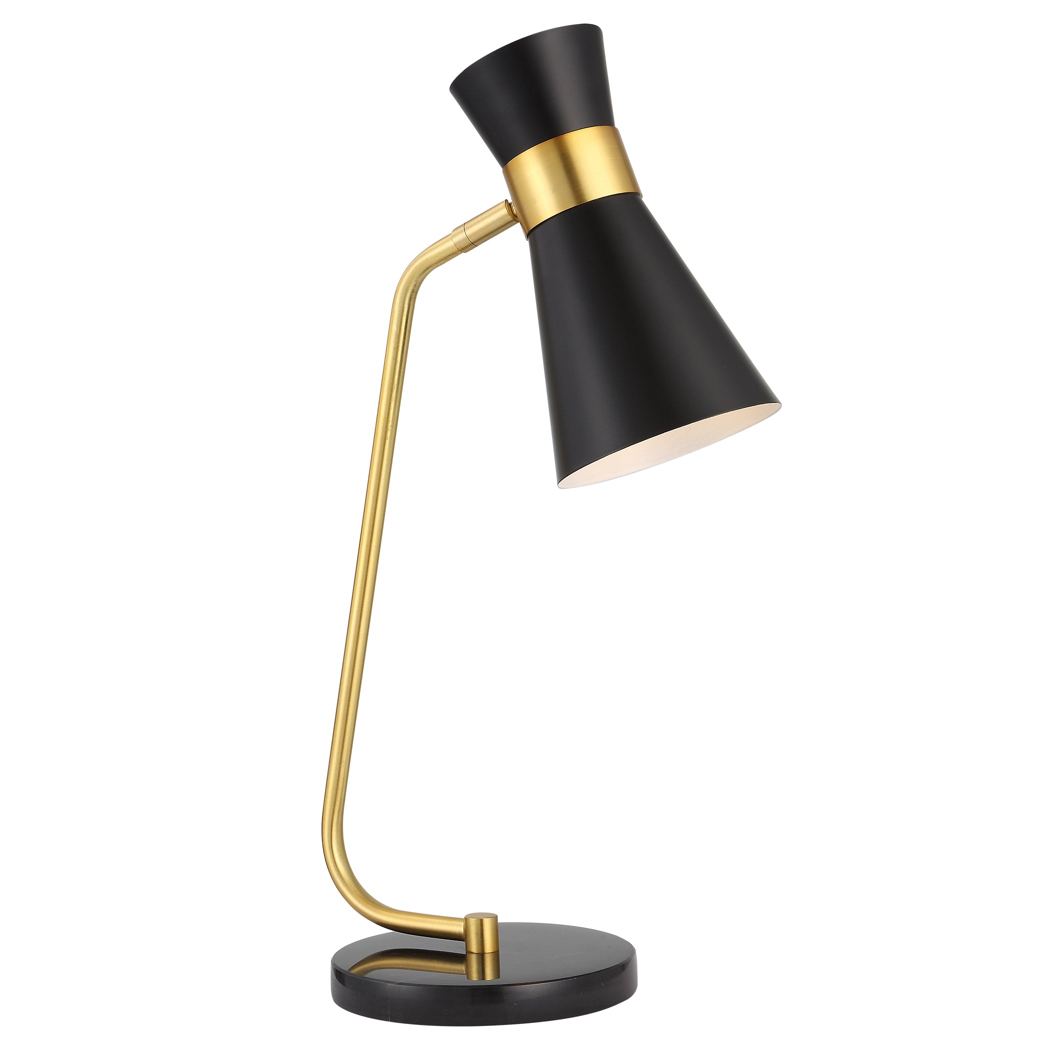 Black New Aged Brass Desk Table Lamp Made of Metal with A Black Metal Shade with An On Off Line Black New Aged Brass Black New Aged Brass