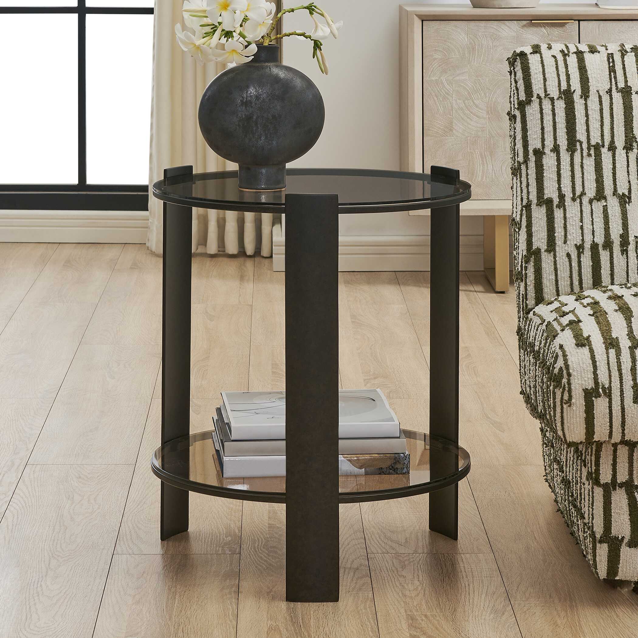 Uttermost Furniture Uttermost Hanson Bronze & Dark Glass Side Table