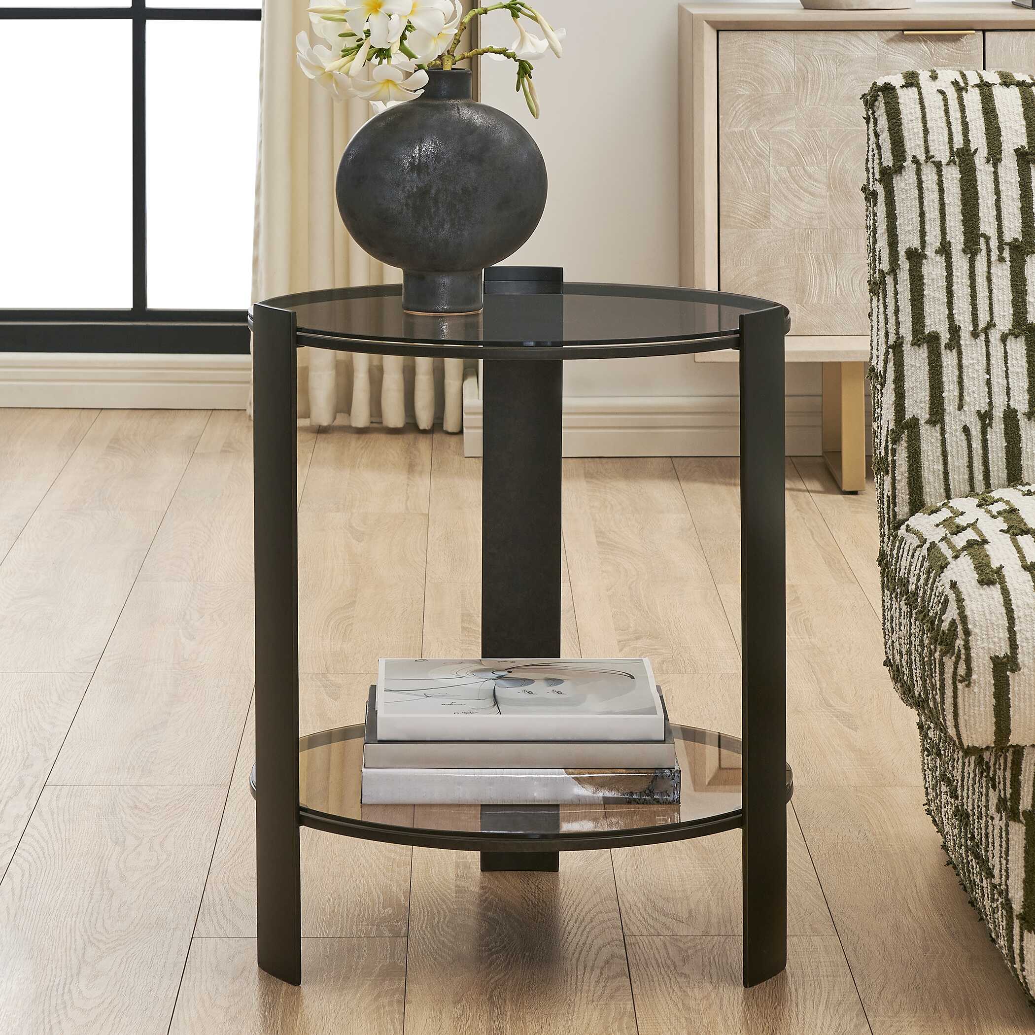 Uttermost Furniture Uttermost Hanson Bronze & Dark Glass Side Table