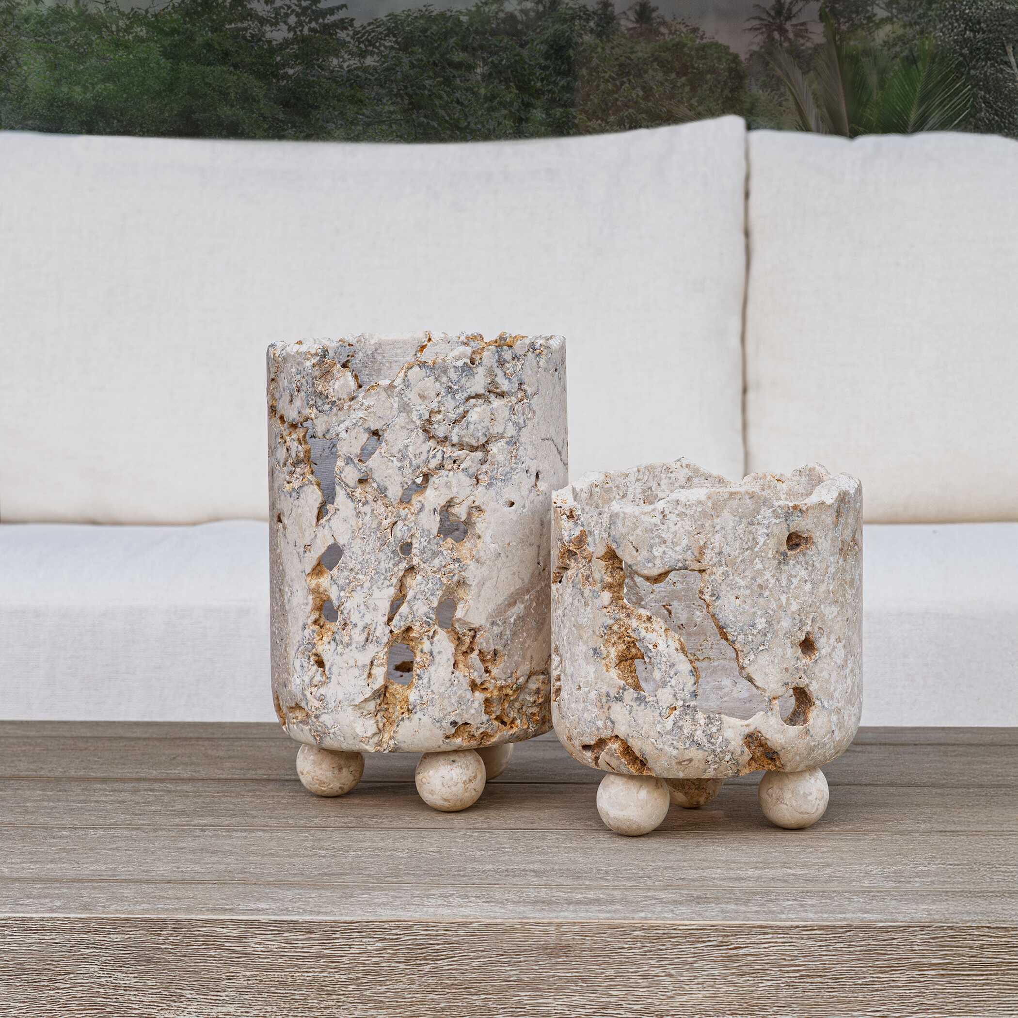 Uttermost Home Decor Uttermost Indoor-Outdoor Quarried Stone Candleholders, S/2