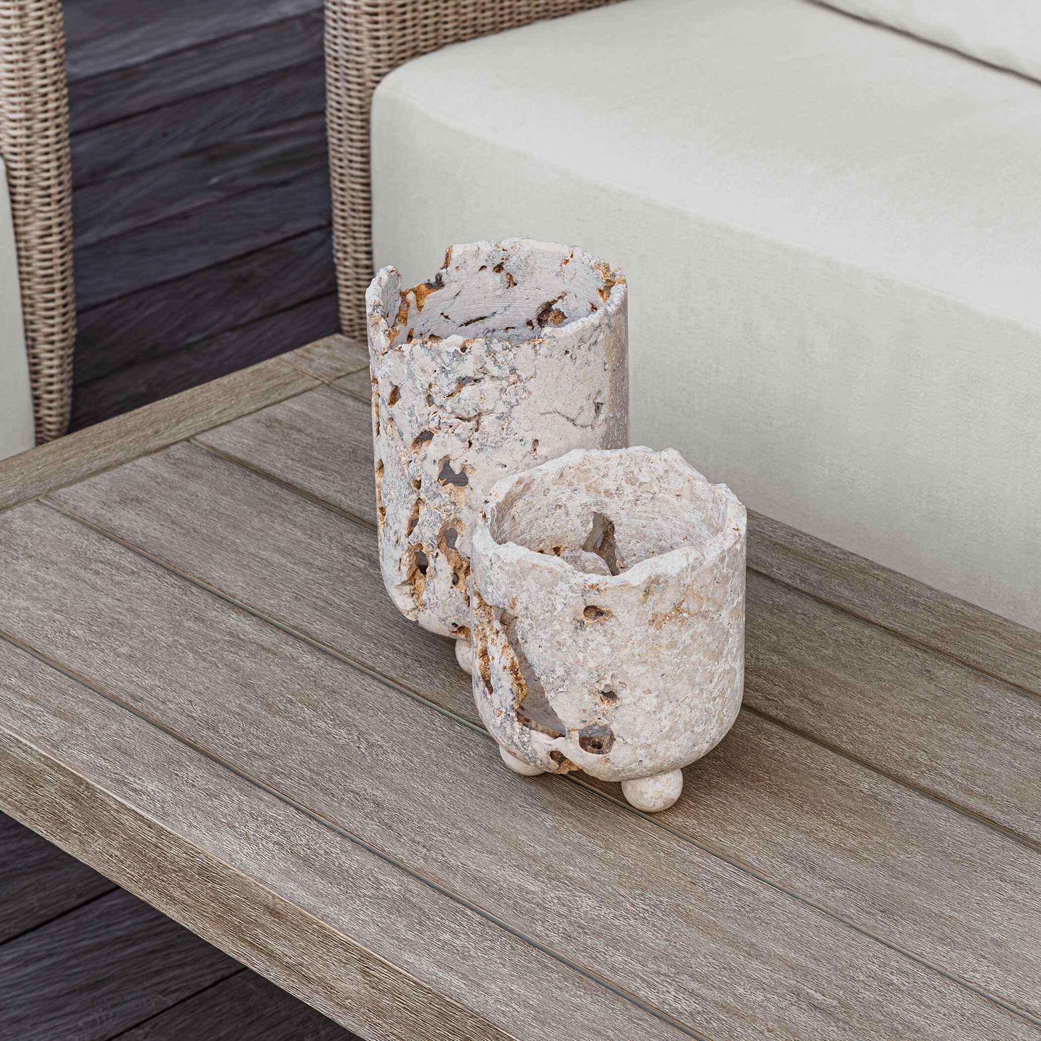 Uttermost Home Decor Uttermost Indoor-Outdoor Quarried Stone Candleholders, S/2