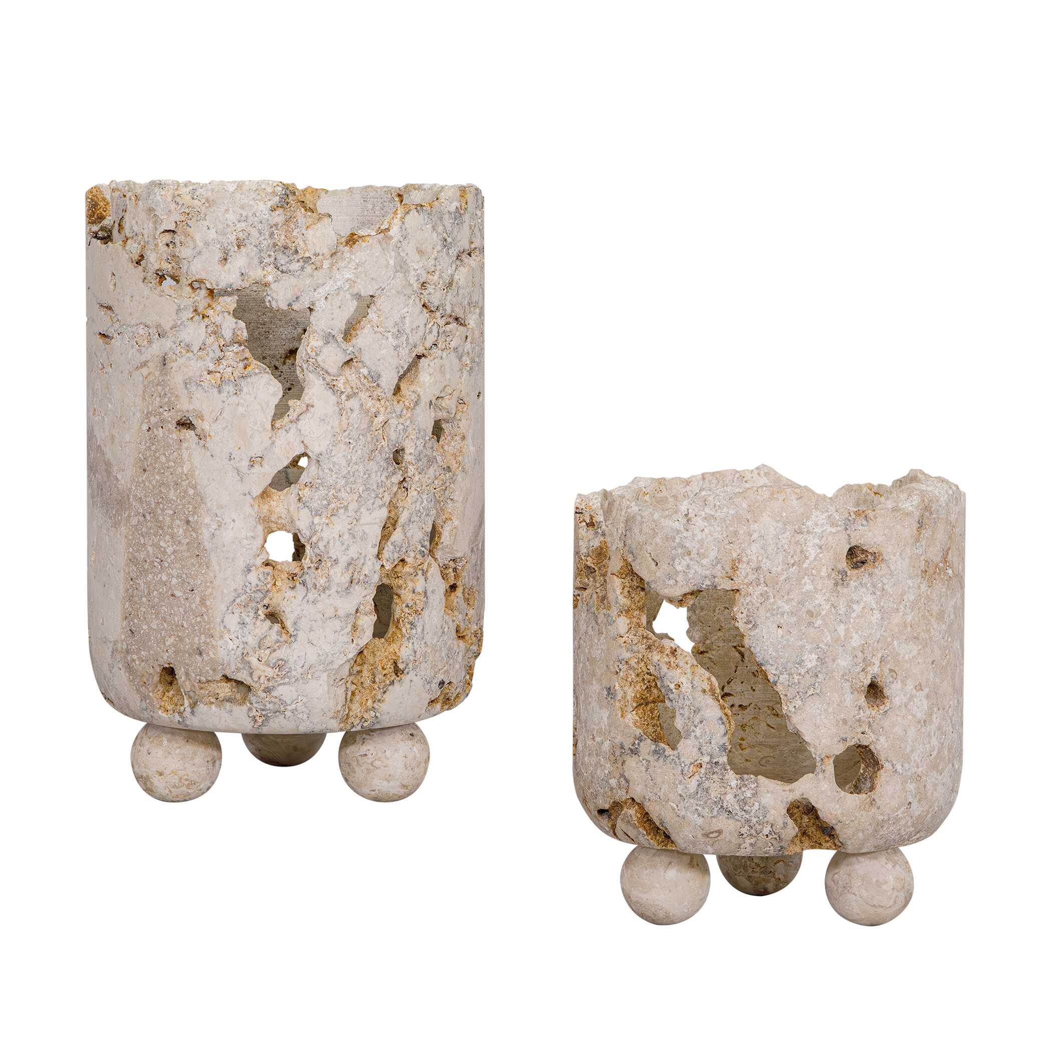 Uttermost Home Decor Uttermost Indoor-Outdoor Quarried Stone Candleholders, S/2