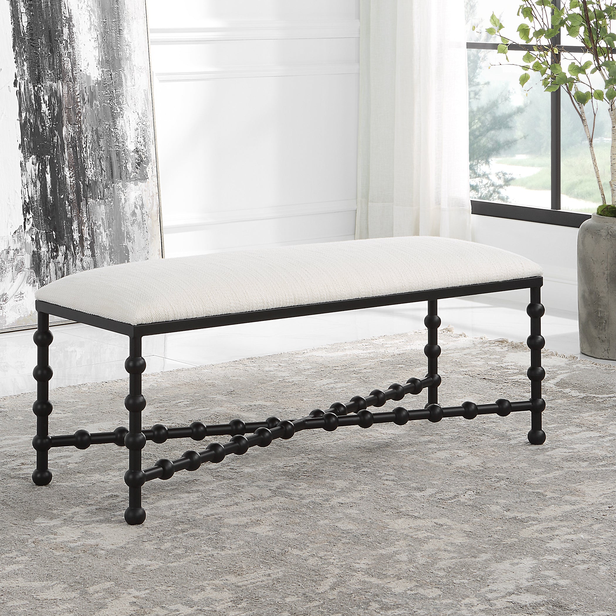 Uttermost Home Motor Freight - Rate to be Quoted Uttermost Iron Drops Cushioned Bench