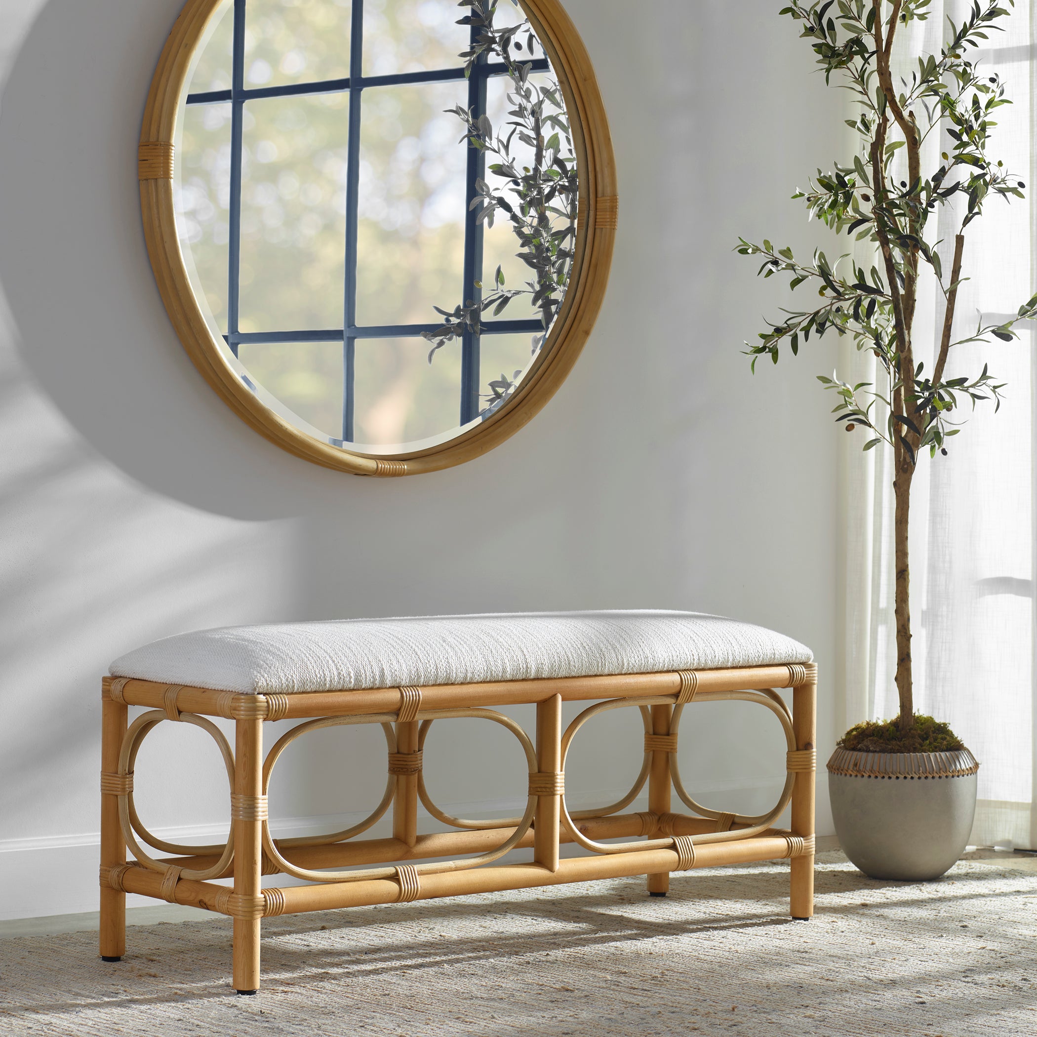 Uttermost Home Decor Motor Freight - Est Rate Quoted Uttermost Laguna White Fabric Rattan Bench