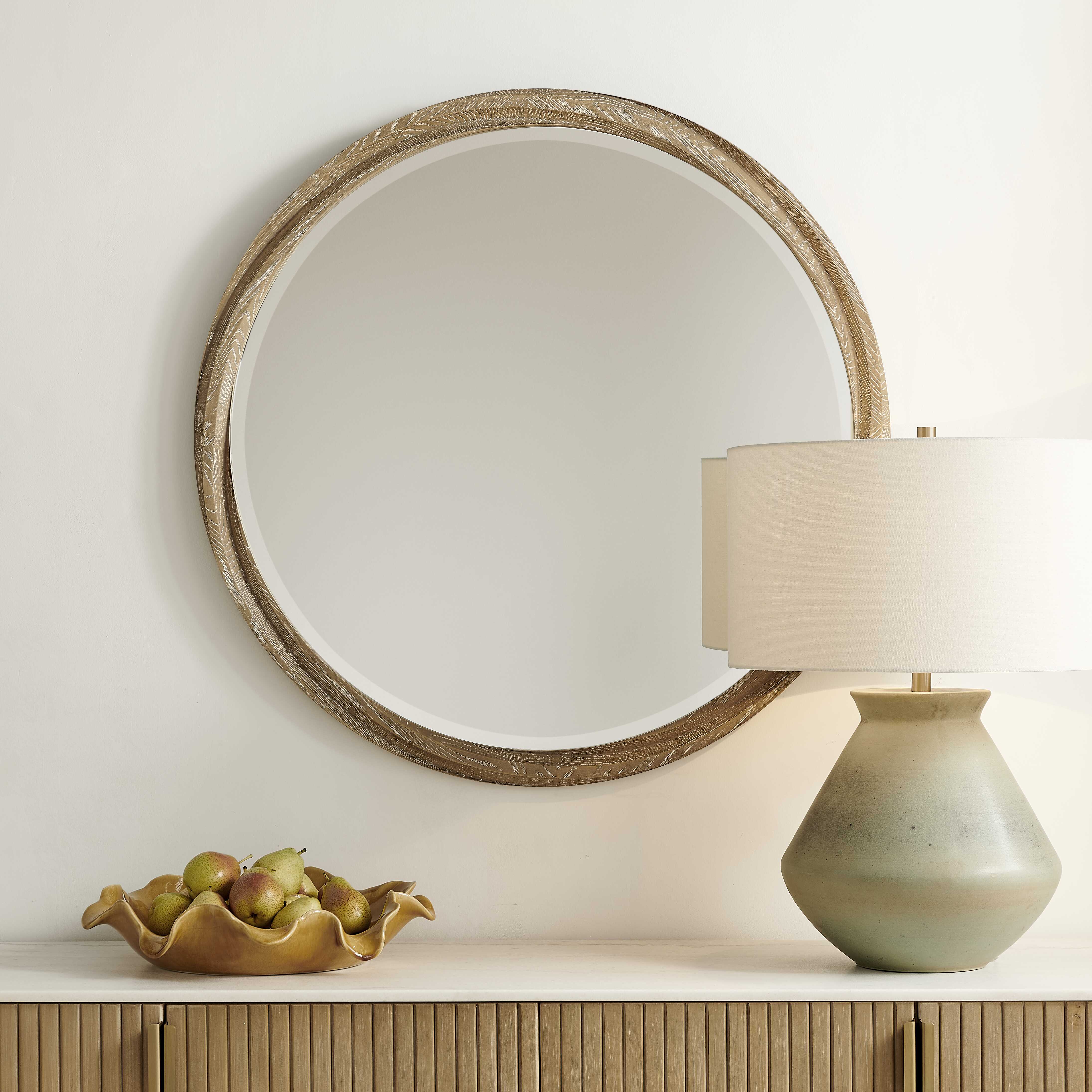 Uttermost Home Decor Uttermost Landry Round Light Wood Mirror