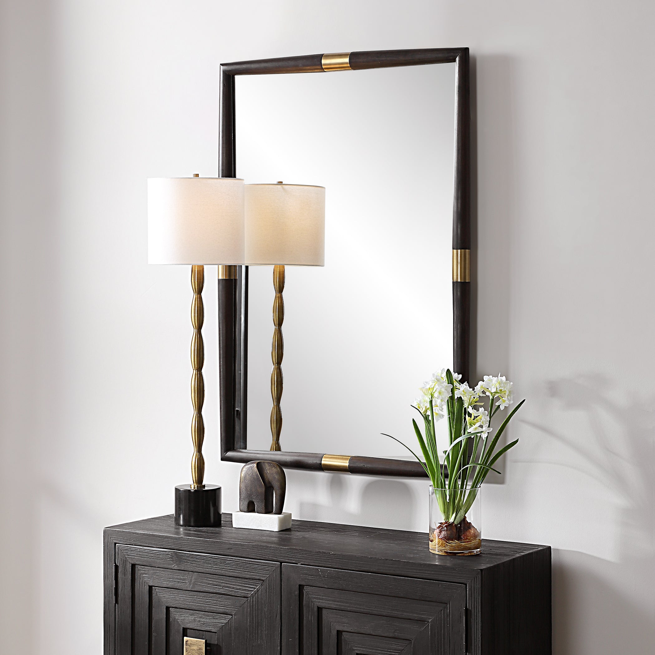 Uttermost Home Decor Oversize - Rate to be Quoted Uttermost Larkin Dark Wood & Brass Mirror