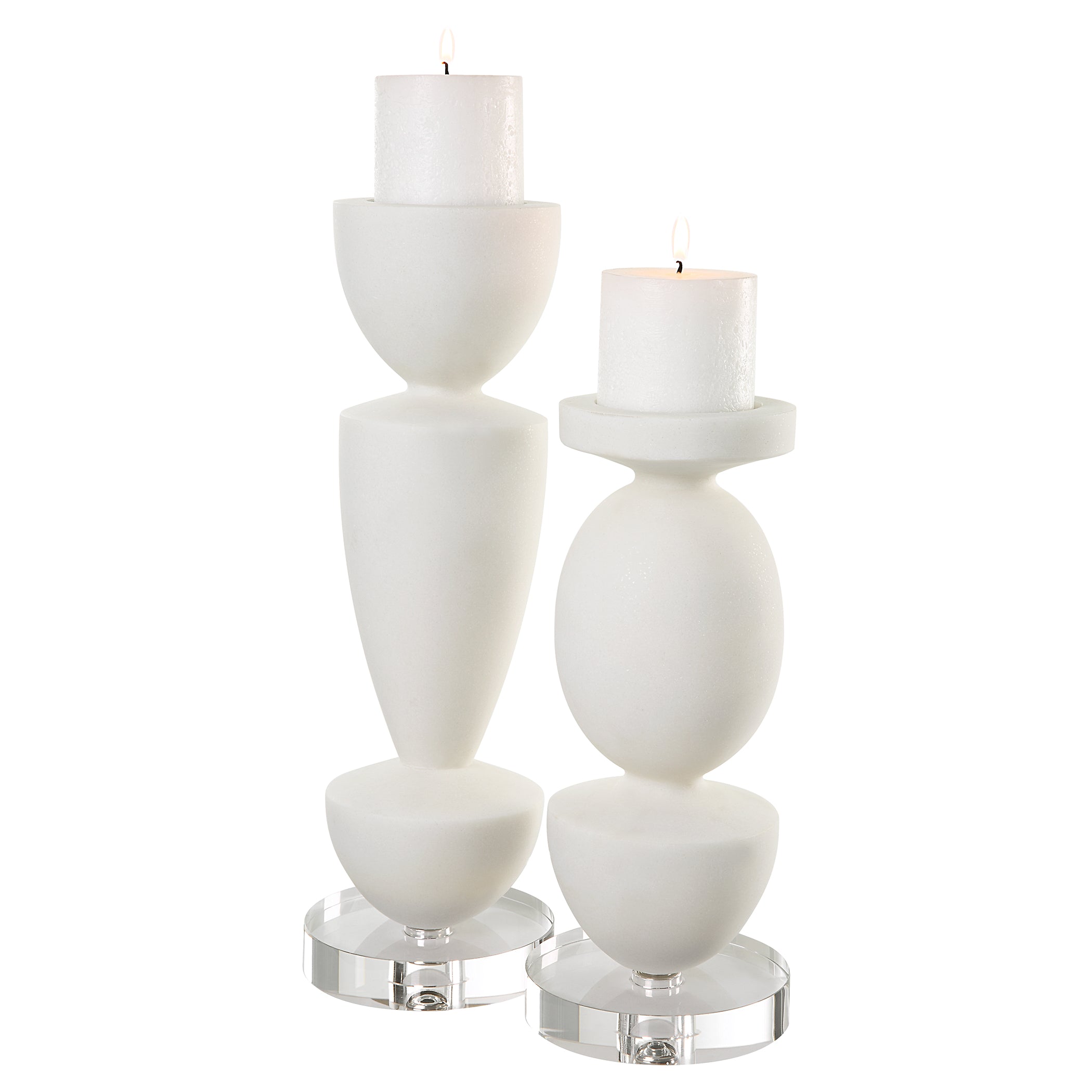 Uttermost Home Uttermost Lido White Stone Candleholders, Set/2