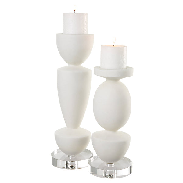 Uttermost Home Uttermost Lido White Stone Candleholders, Set/2